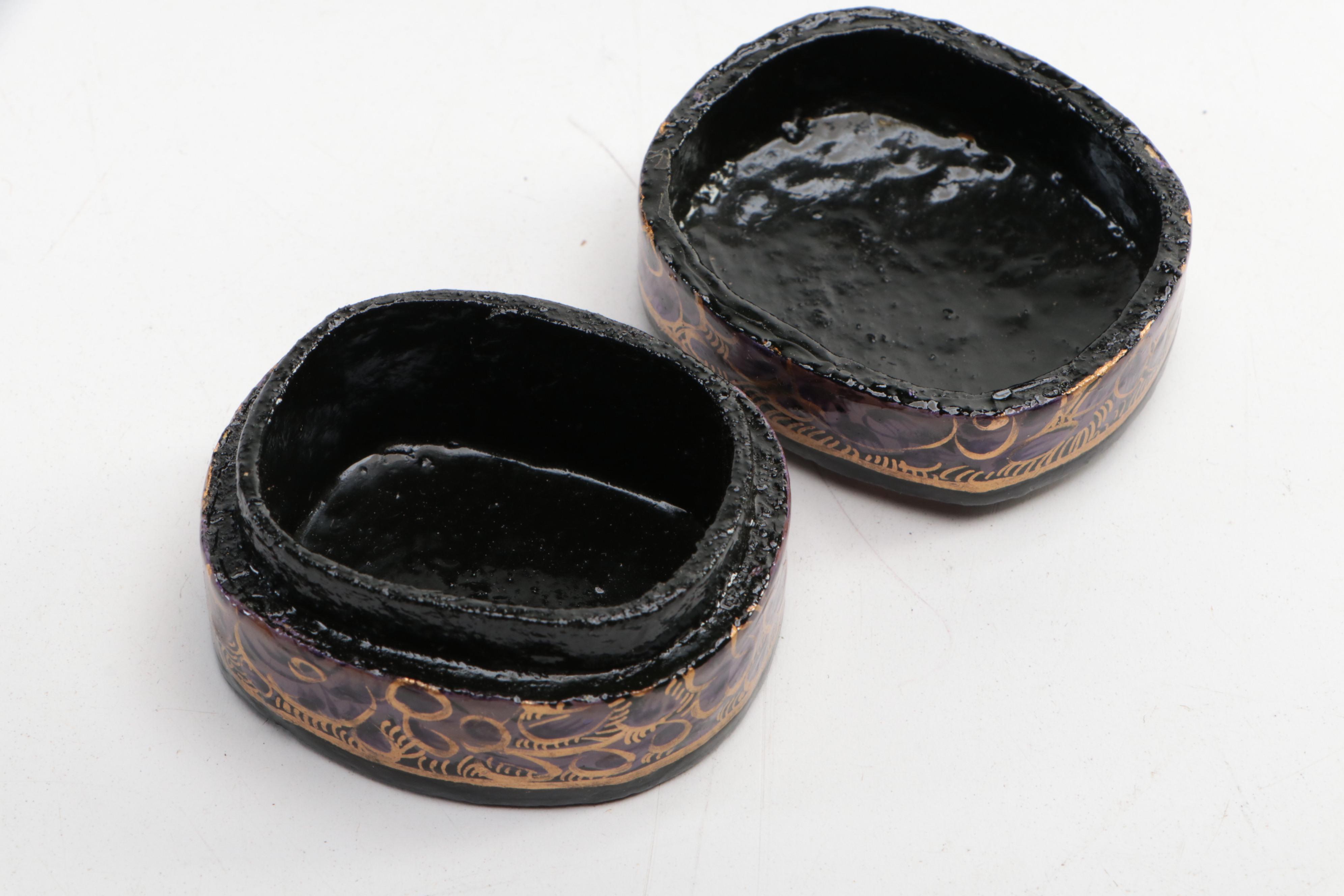 Indian Folk Art Hand-Painted Kashmiri Papier-Mâché Boxes