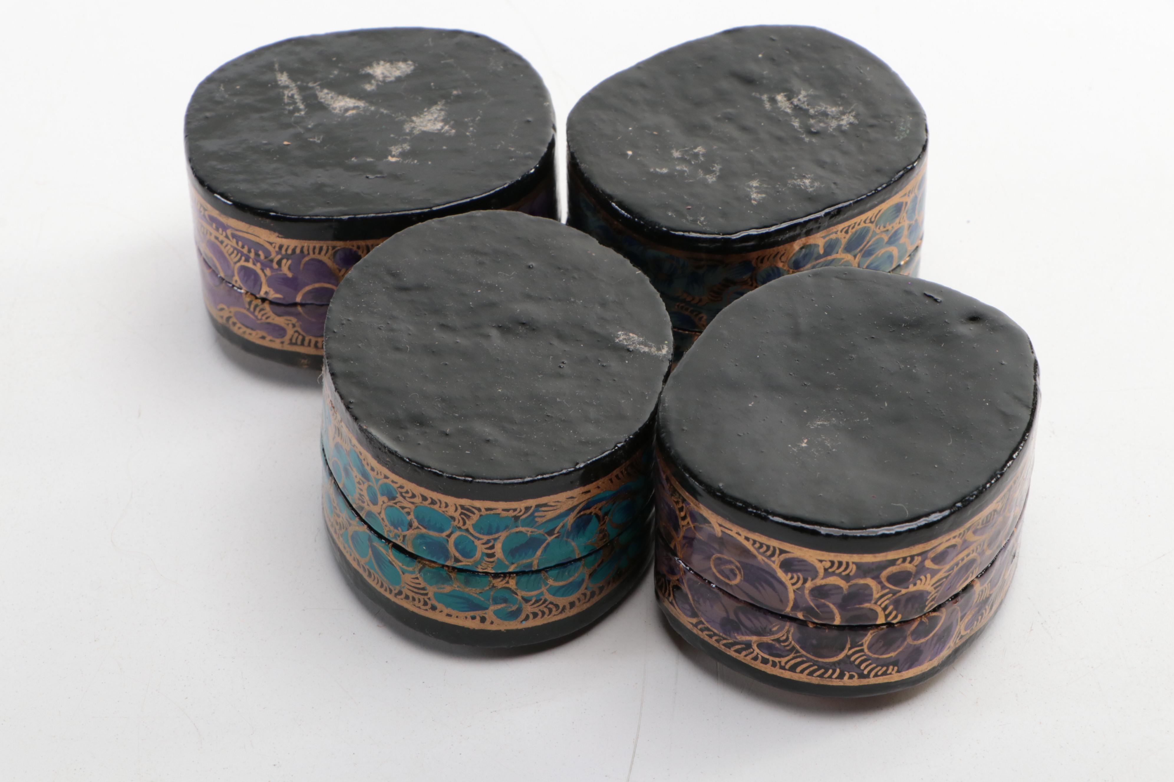 Indian Folk Art Hand-Painted Kashmiri Papier-Mâché Boxes