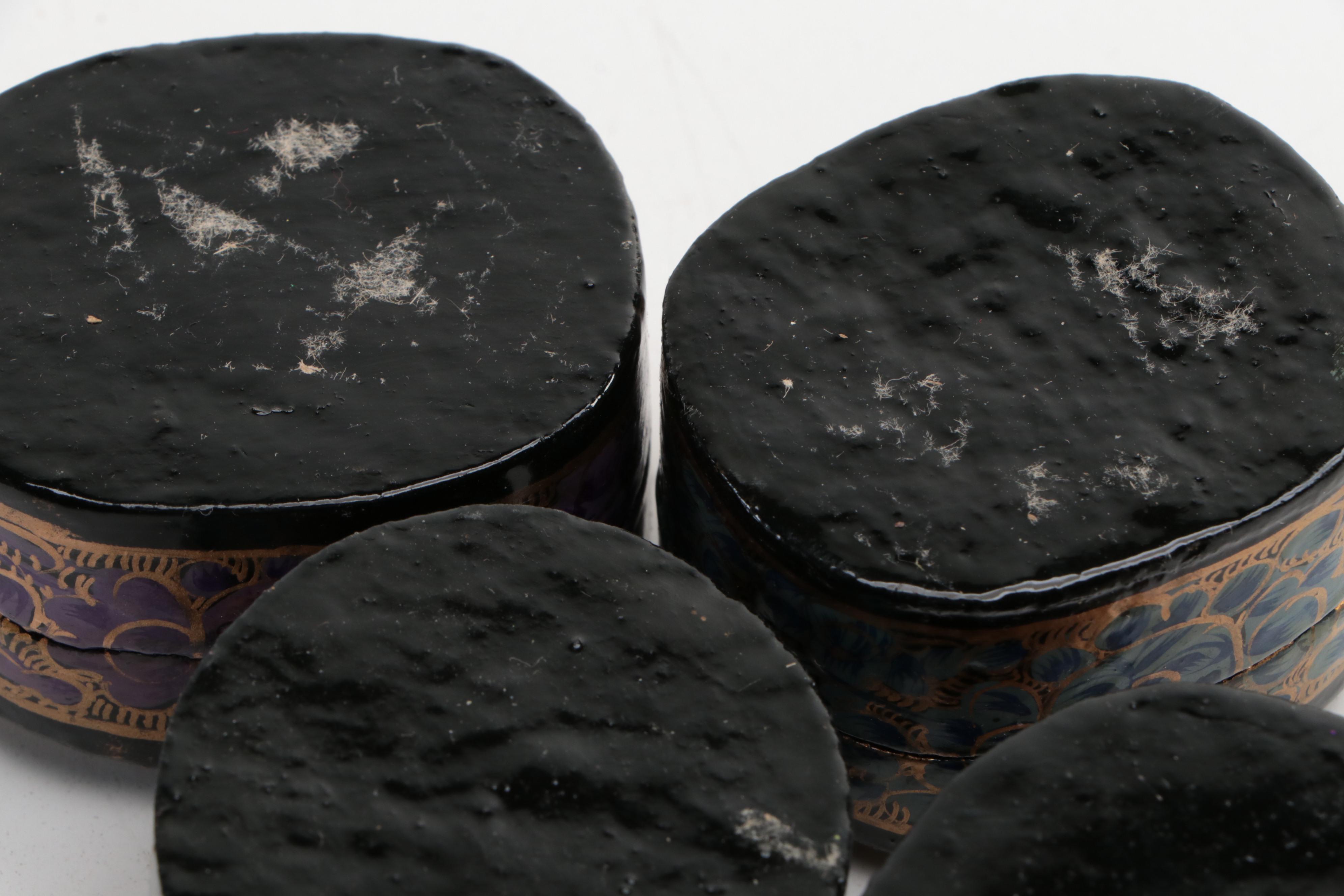 Indian Folk Art Hand-Painted Kashmiri Papier-Mâché Boxes