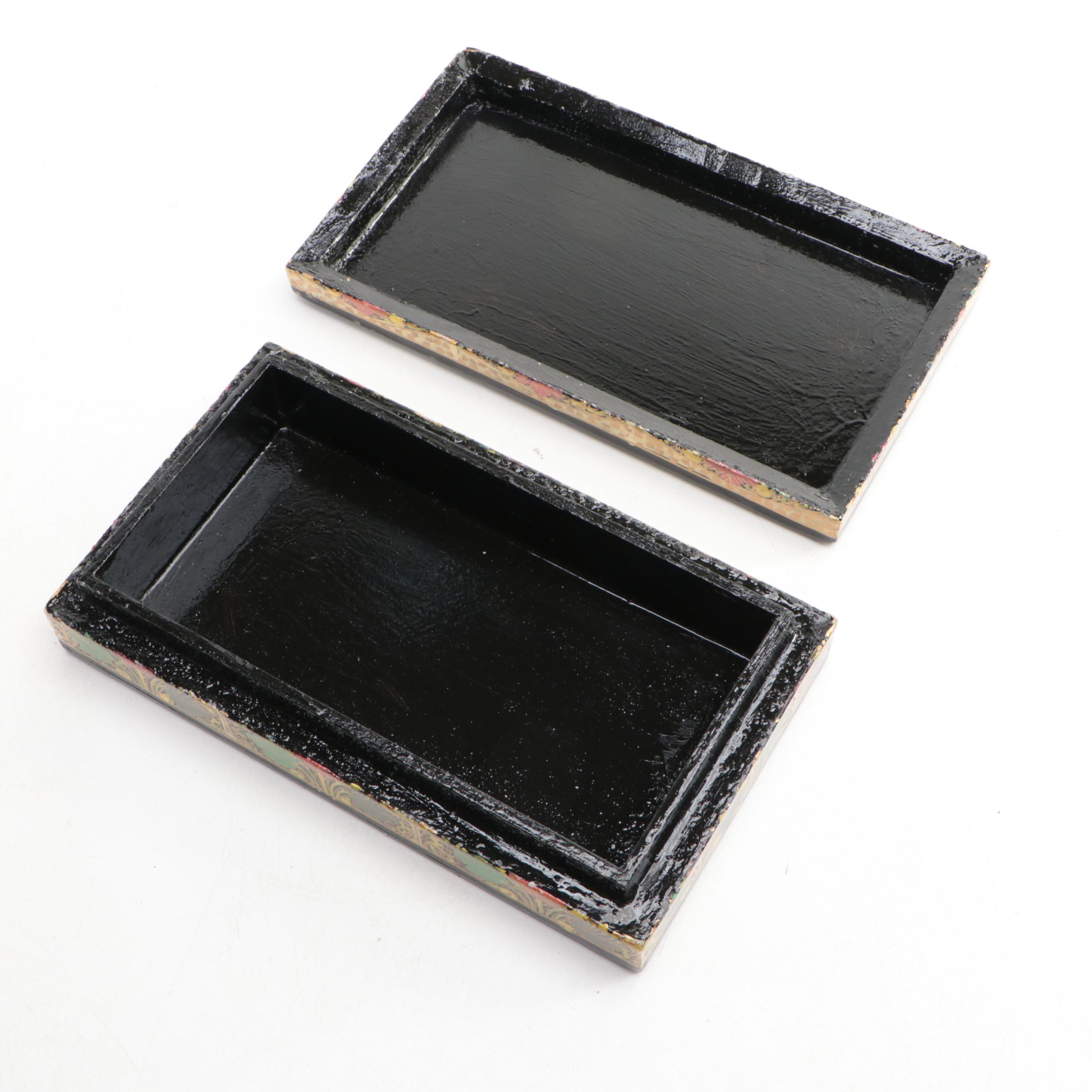 Indian Folk Art Hand-Painted Kashmiri Papier-Mâché Boxes