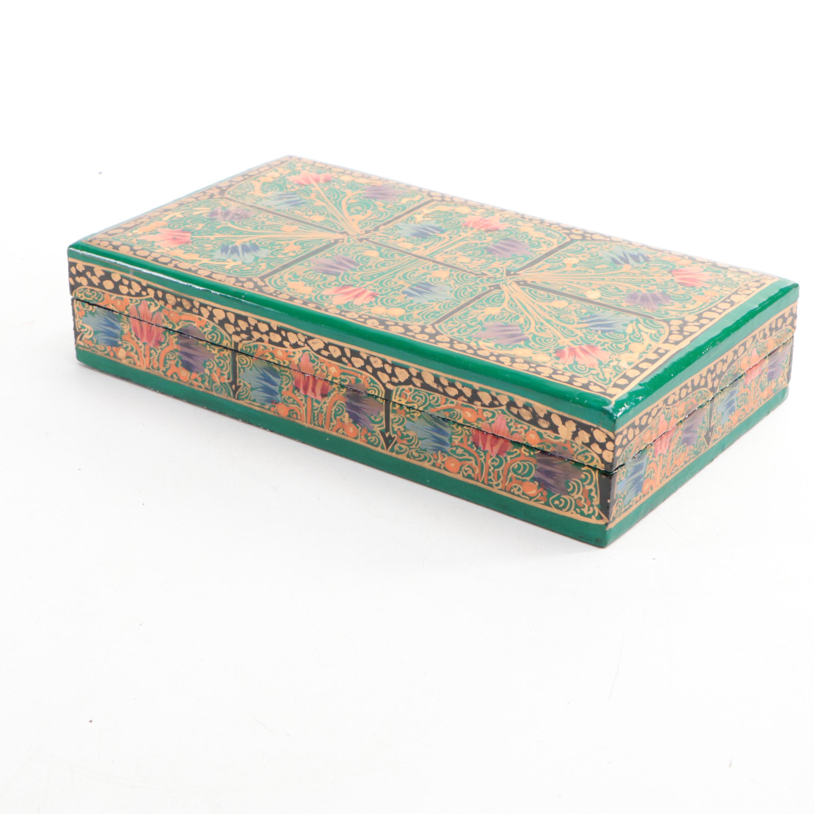 Indian Folk Art Hand-Painted Kashmiri Papier-Mâché Boxes