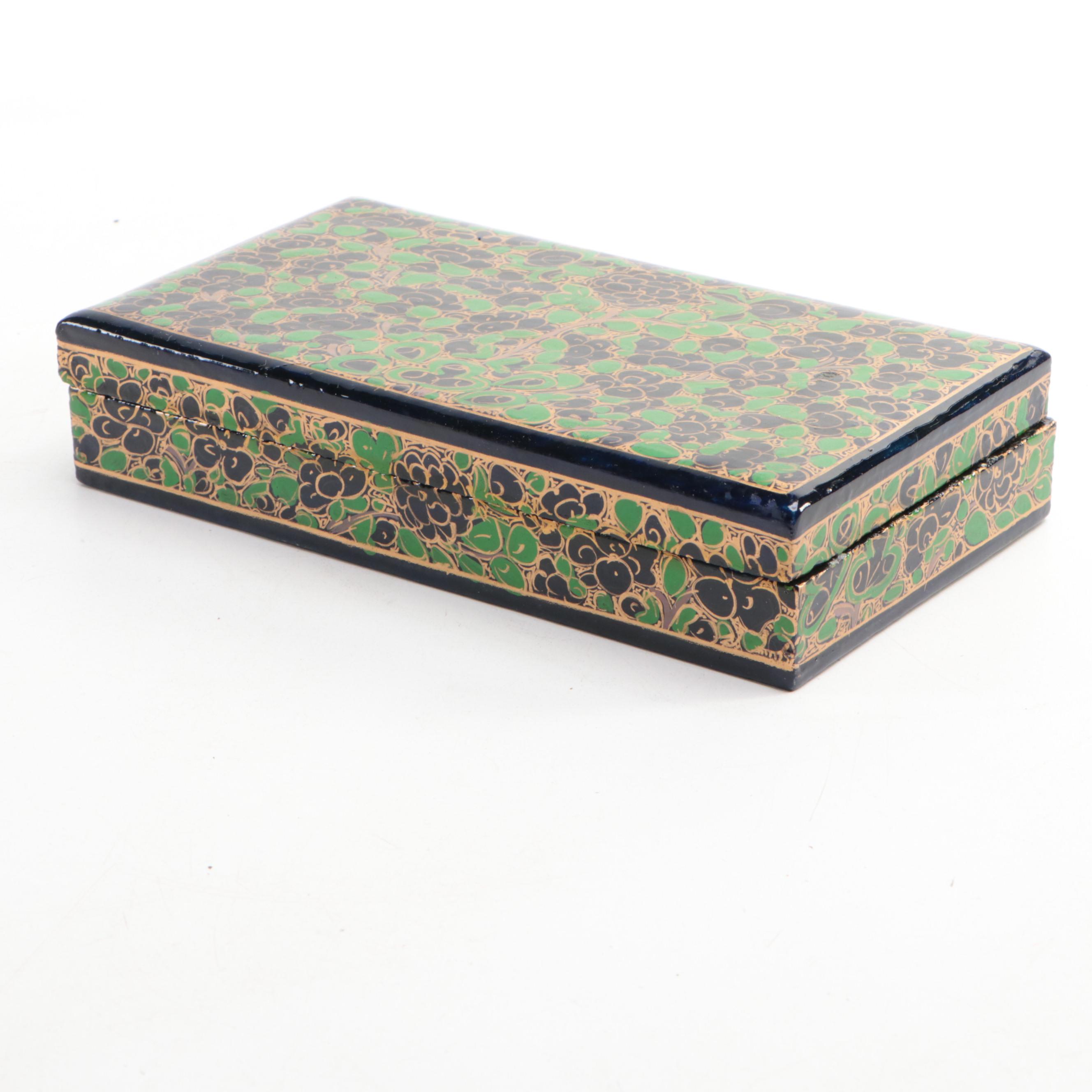 Indian Folk Art Hand-Painted Kashmiri Papier-Mâché Boxes