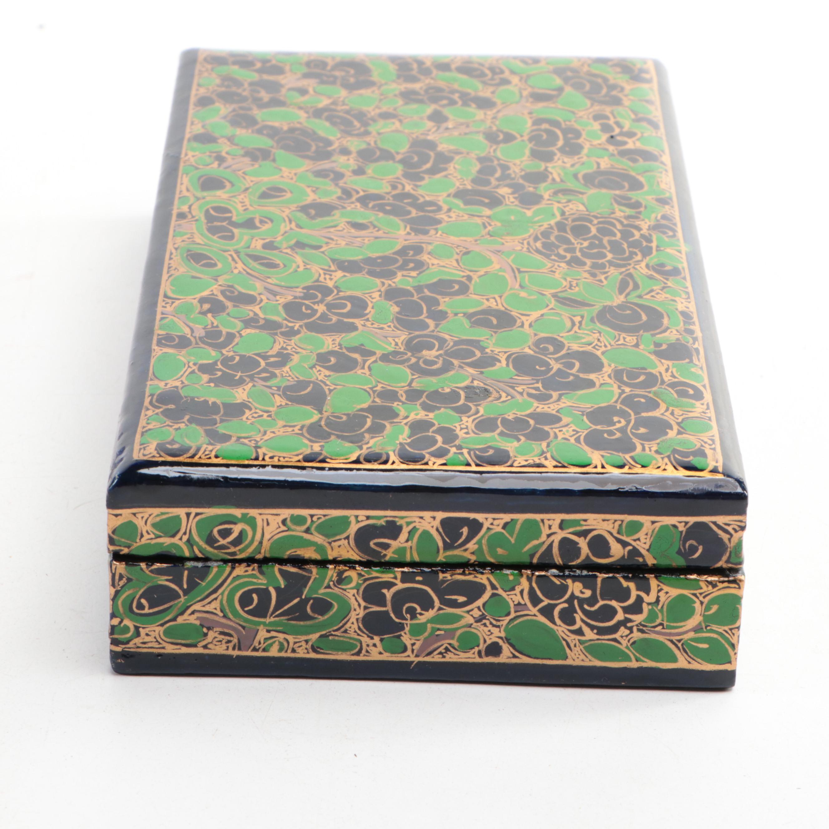 Indian Folk Art Hand-Painted Kashmiri Papier-Mâché Boxes