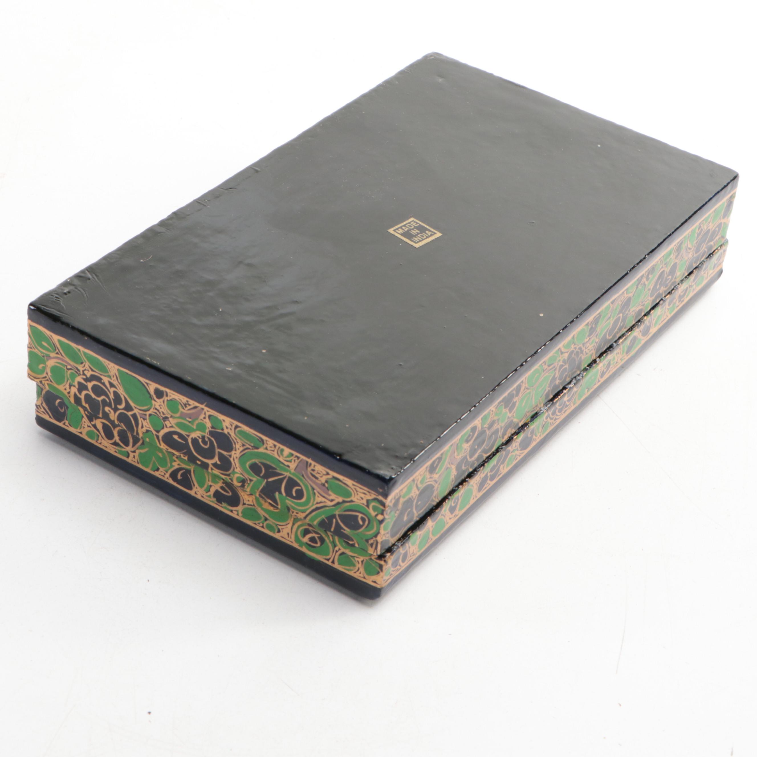 Indian Folk Art Hand-Painted Kashmiri Papier-Mâché Boxes