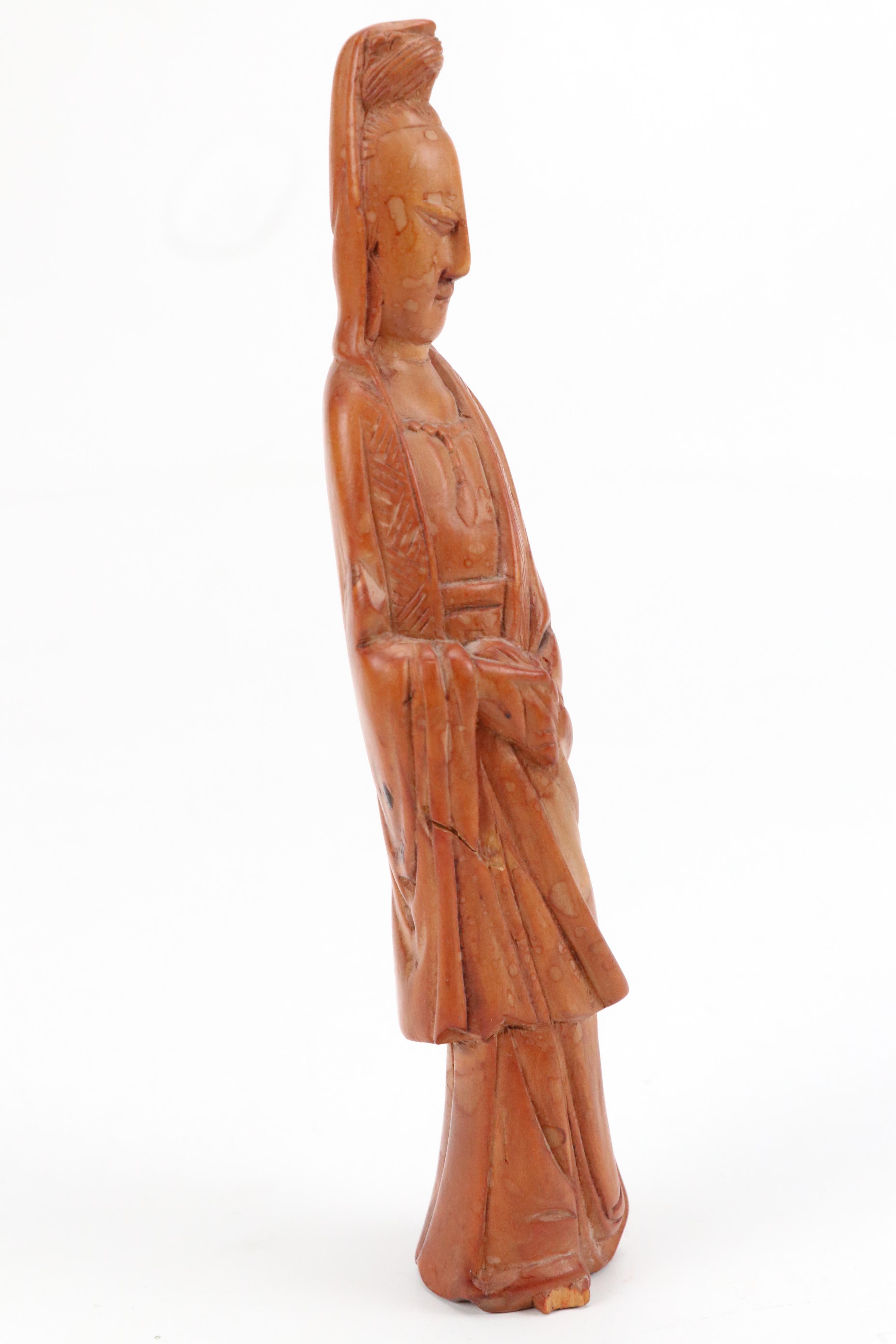 Indian Carved Wood Saraswati Idol with Chinese Carved Mythological Figures