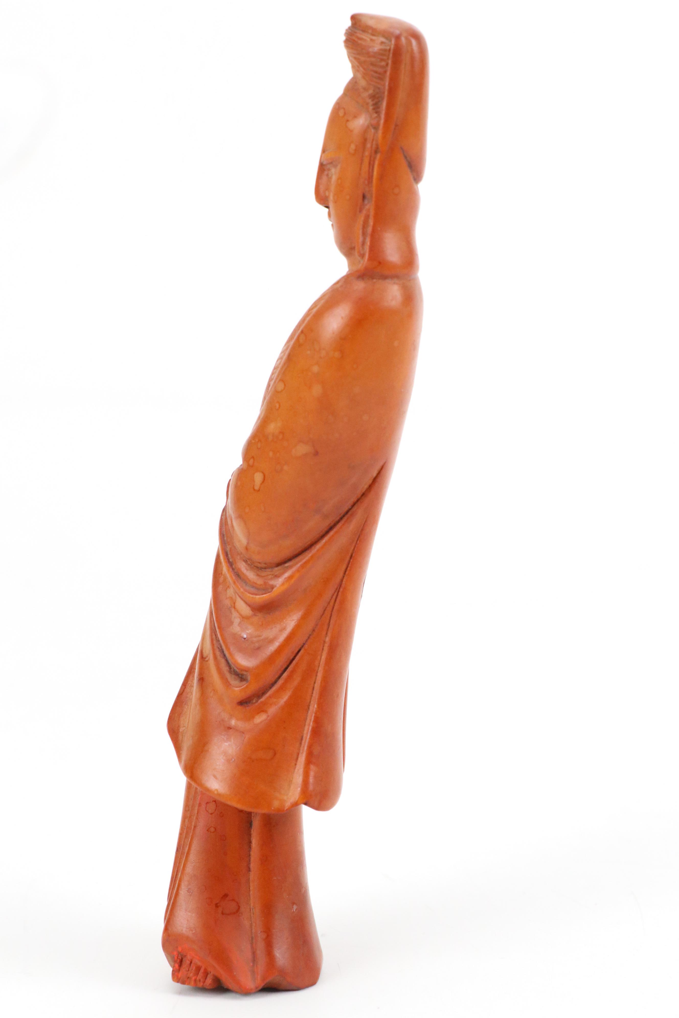 Indian Carved Wood Saraswati Idol with Chinese Carved Mythological Figures