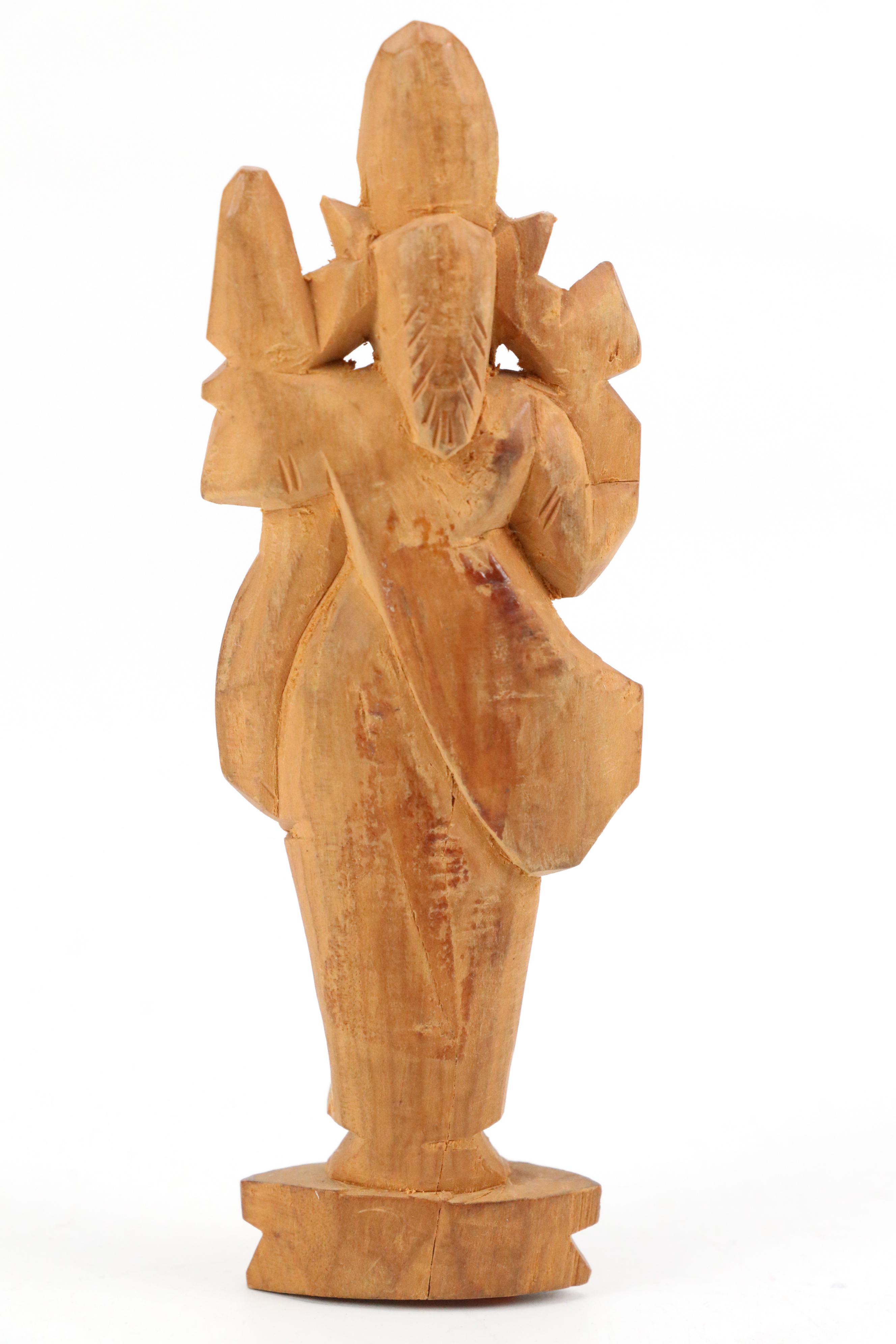 Indian Carved Wood Saraswati Idol with Chinese Carved Mythological Figures