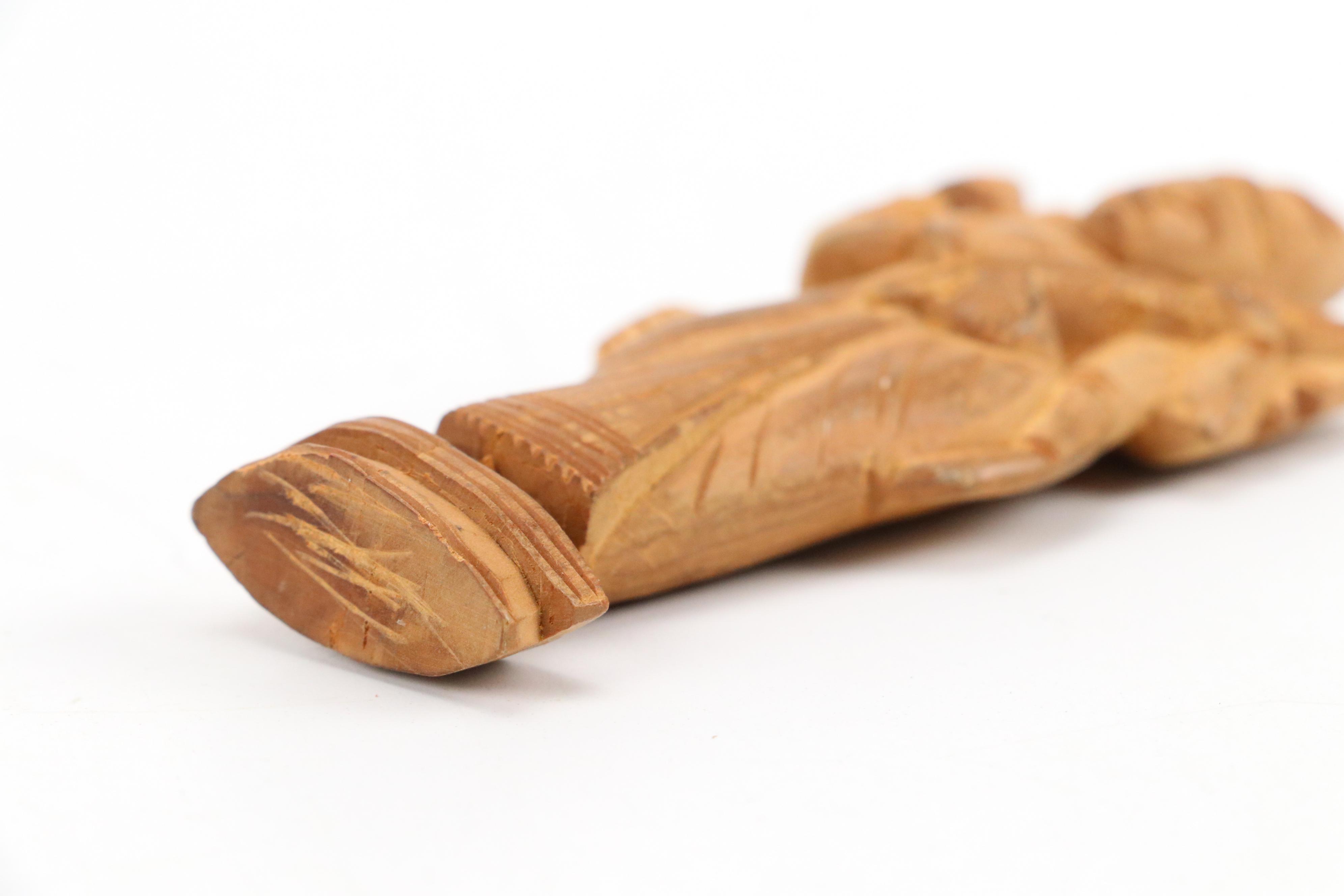 Indian Carved Wood Saraswati Idol with Chinese Carved Mythological Figures