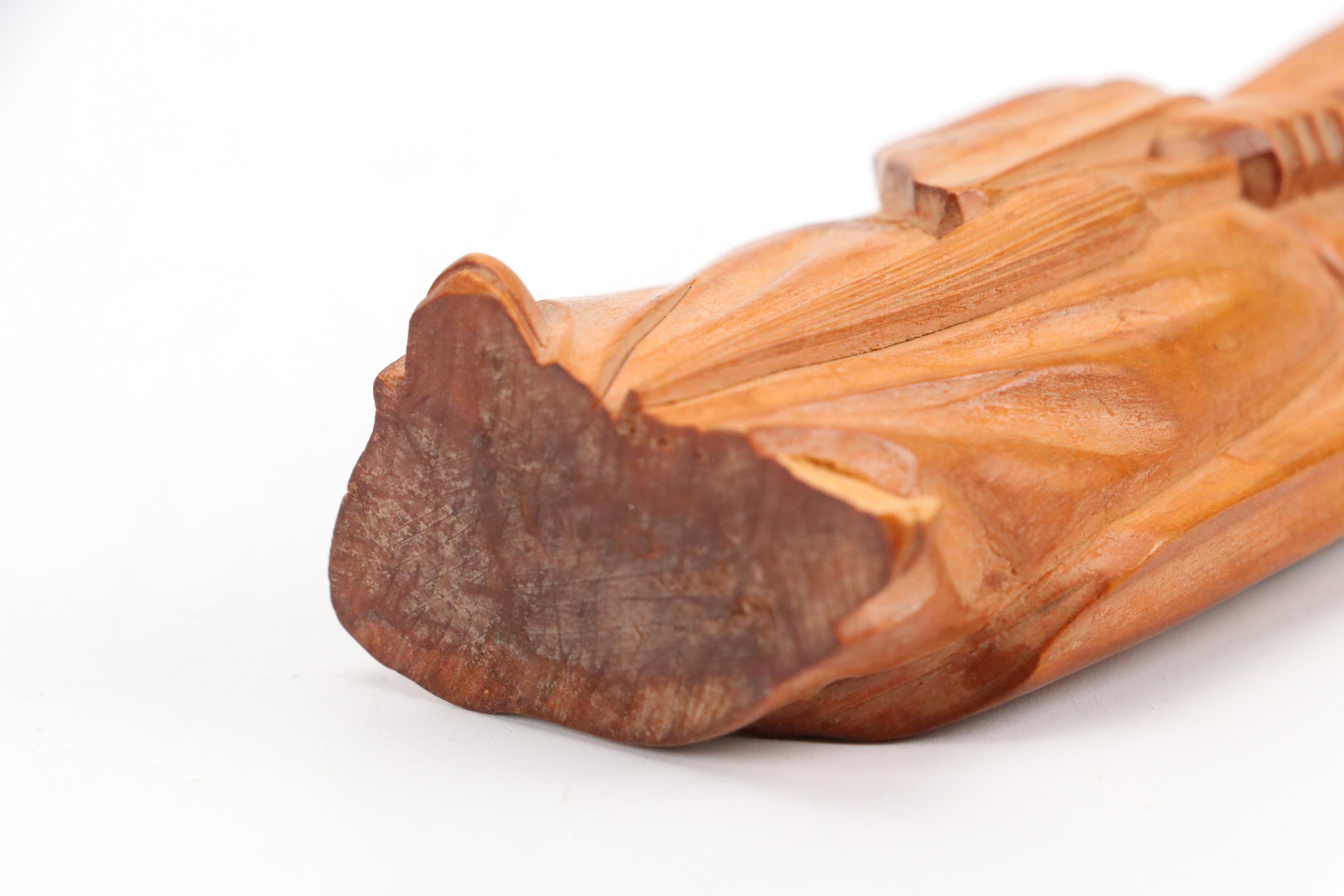 Indian Carved Wood Saraswati Idol with Chinese Carved Mythological Figures