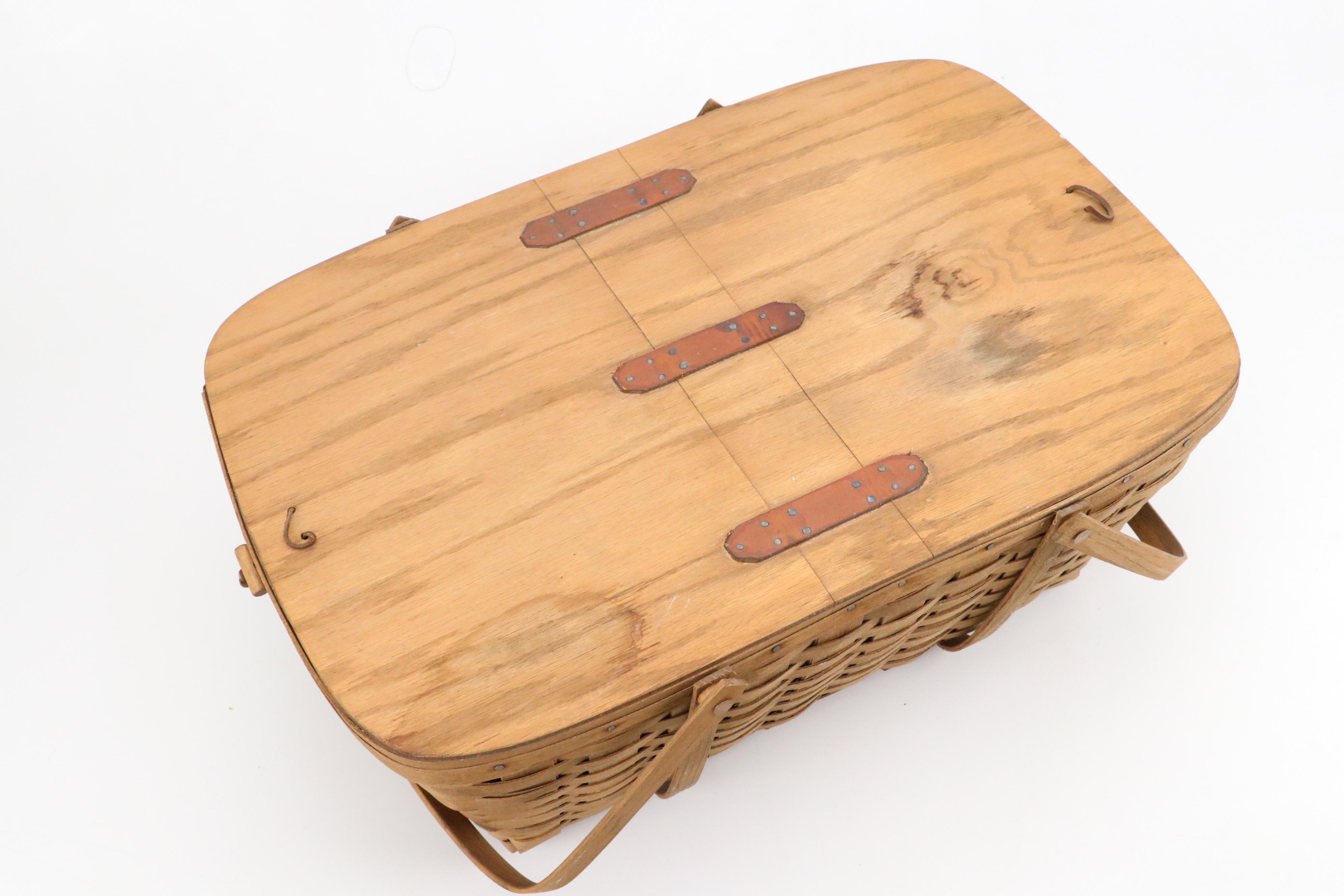 Longaberger Wicker Wood Picnic Basket with Leather Details