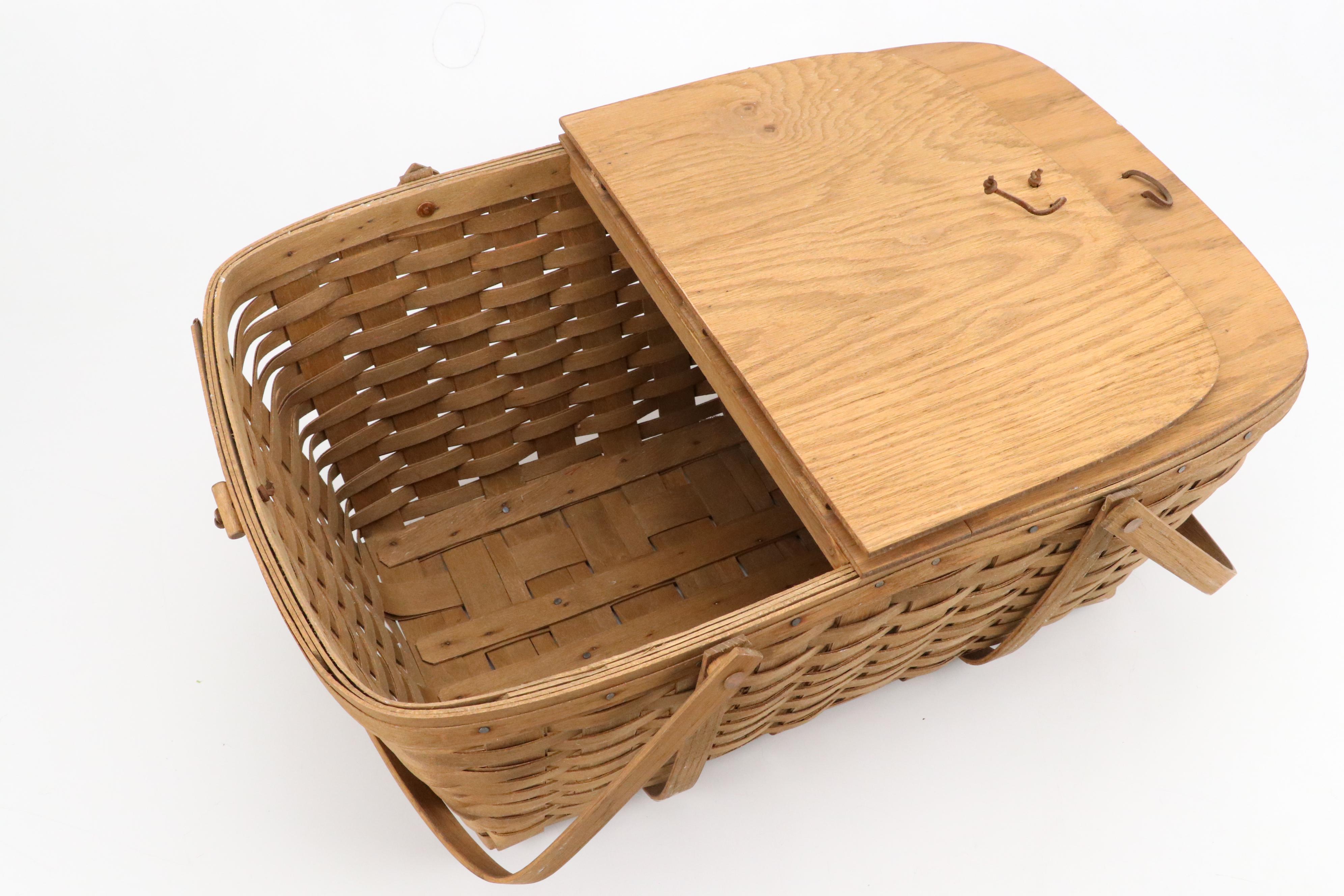 Longaberger Wicker Wood Picnic Basket with Leather Details