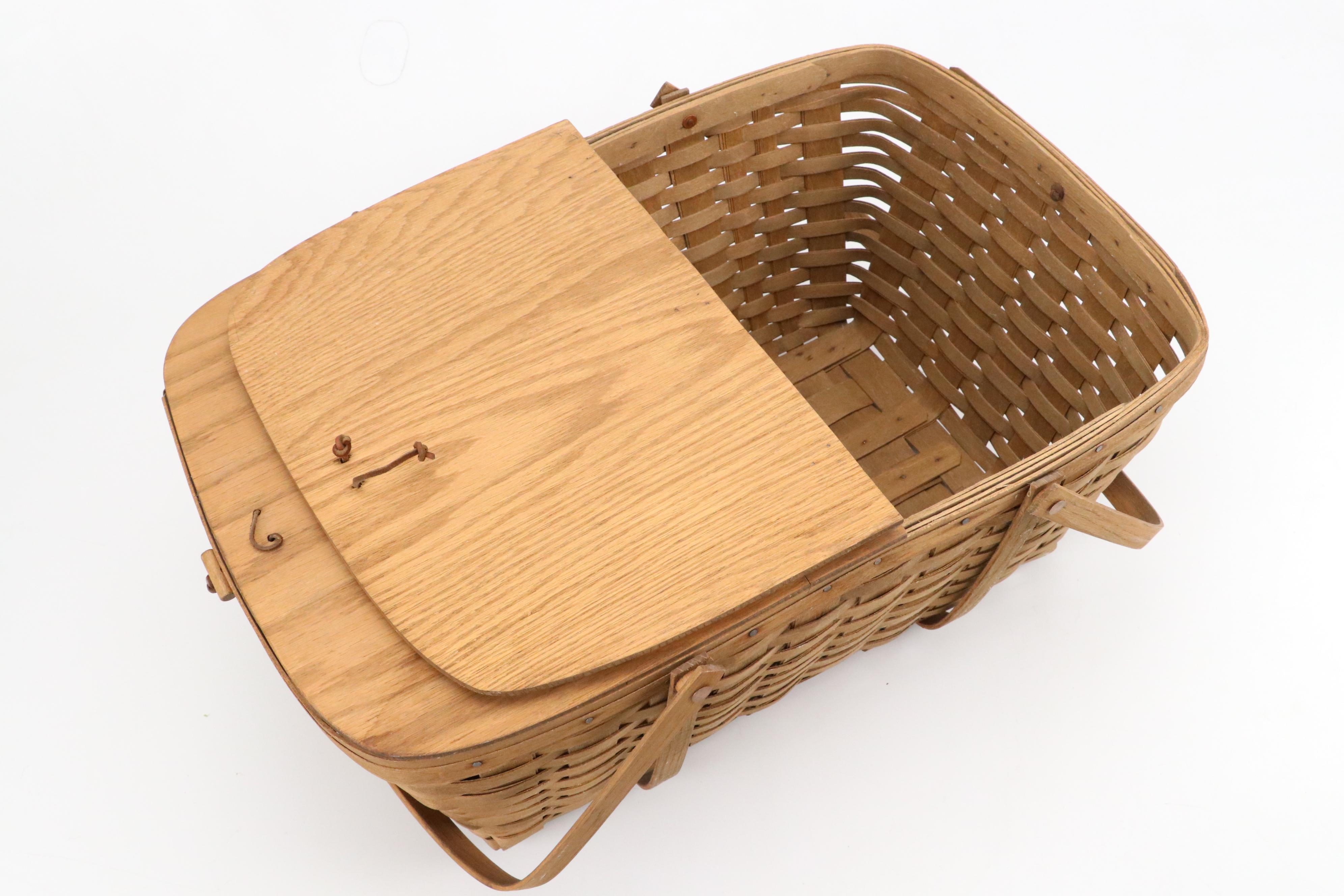 Longaberger Wicker Wood Picnic Basket with Leather Details
