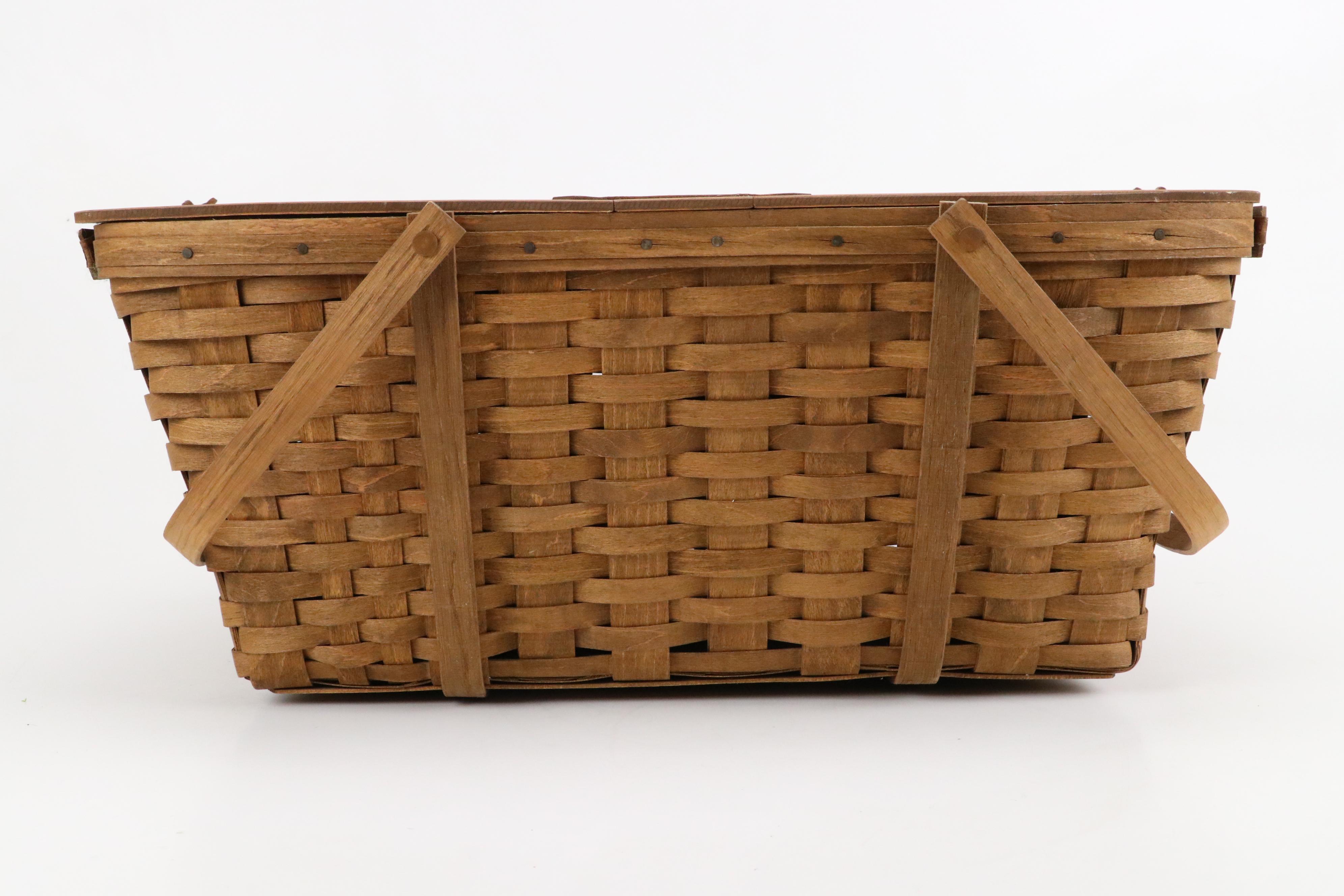 Longaberger Wicker Wood Picnic Basket with Leather Details