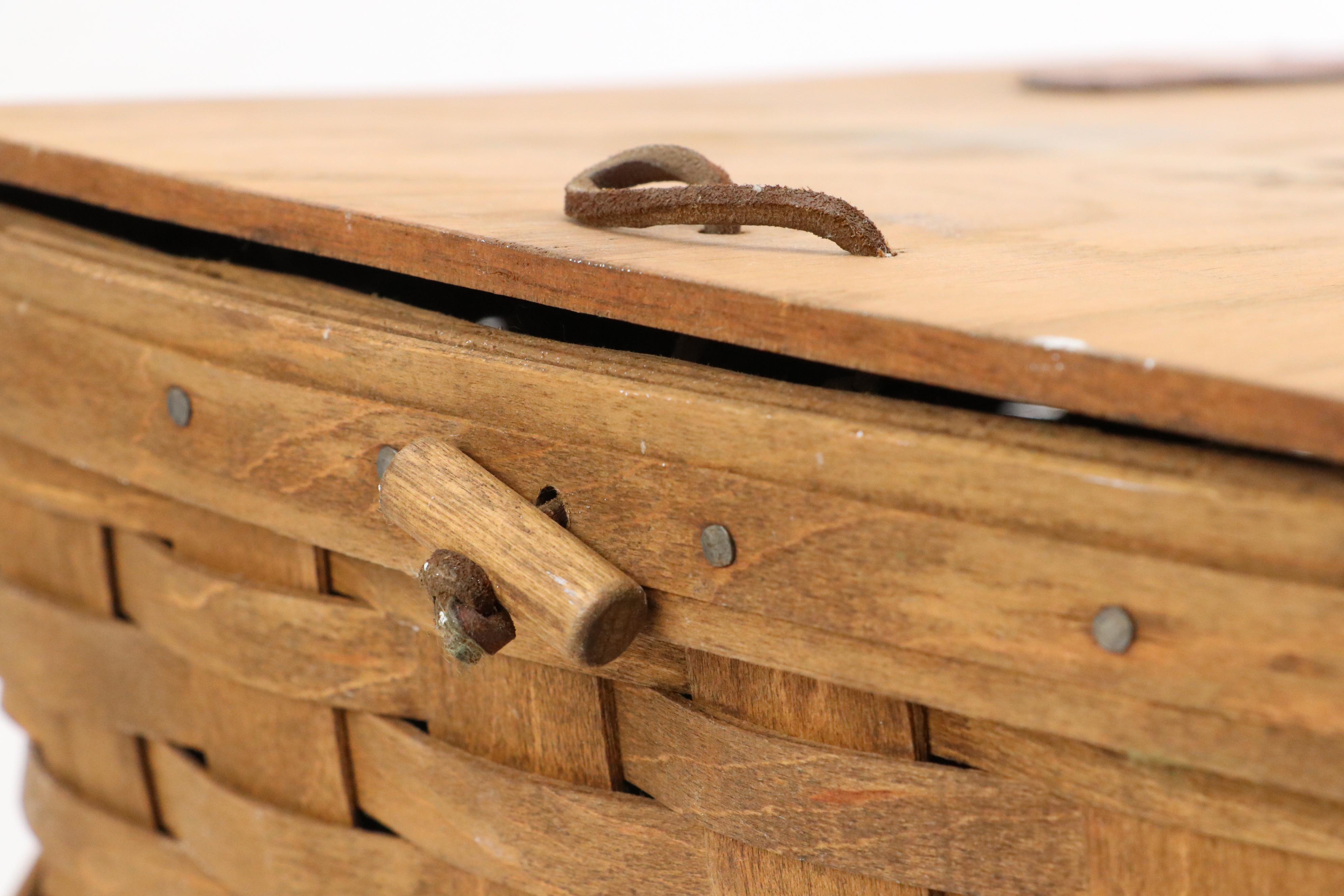 Longaberger Wicker Wood Picnic Basket with Leather Details