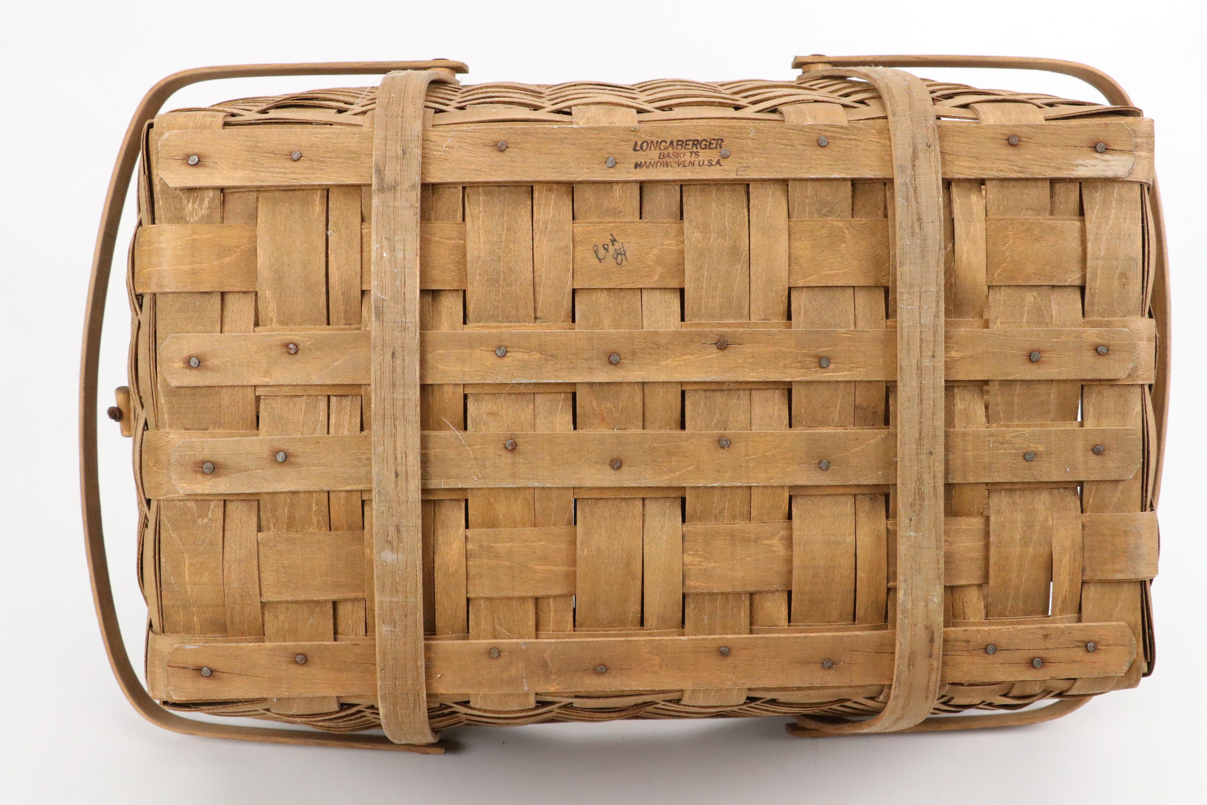 Longaberger Wicker Wood Picnic Basket with Leather Details