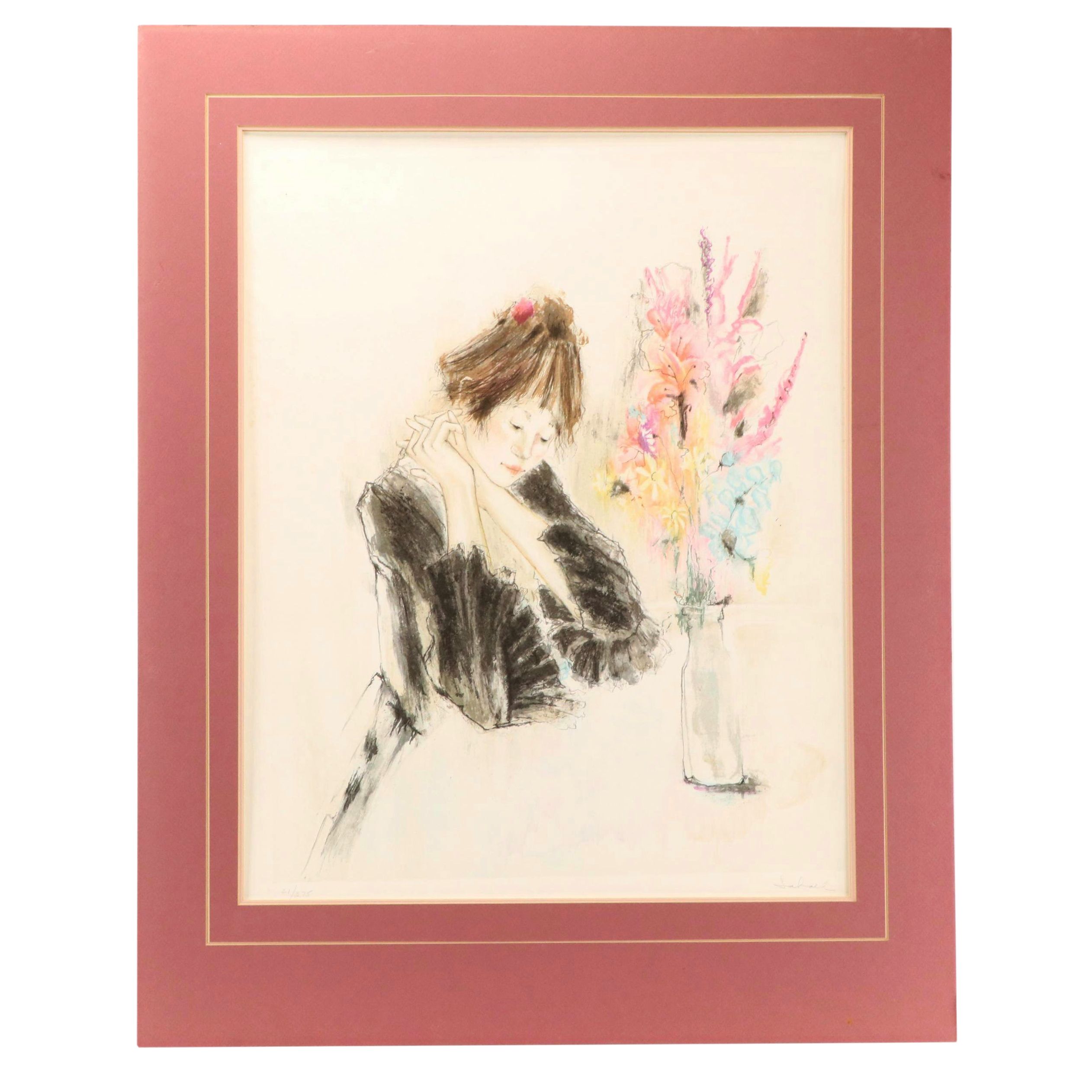 Susan Sahall Color Lithograph of Pensive Woman