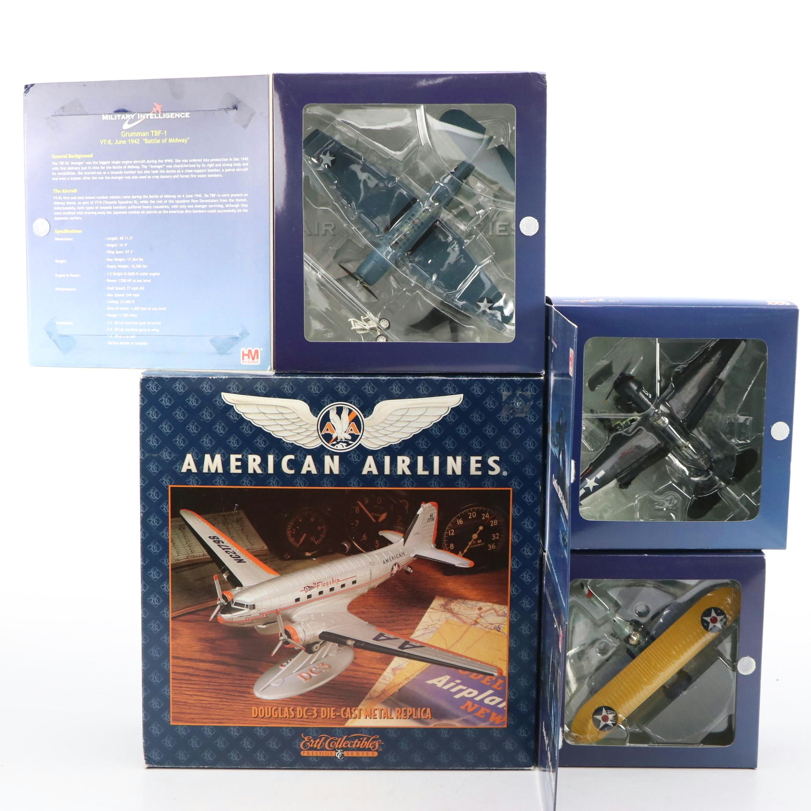 Hobbymaster Biplane & WWII Era Model Planes with Ertl Douglas DC-3 Diecast Model
