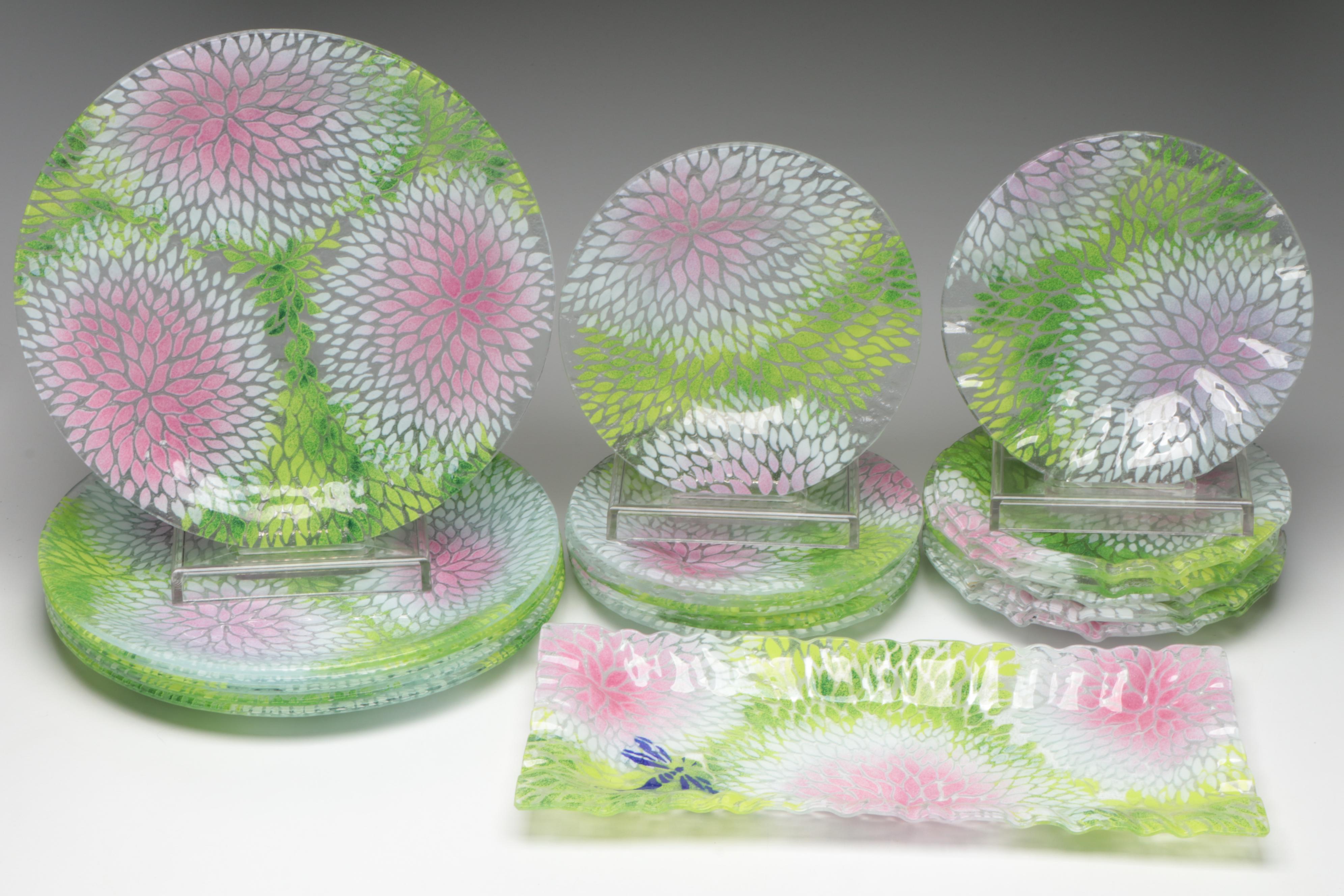 Sydenstricker Fused Glass Floral Plates and Trays, Late 20th/Early 21st Century