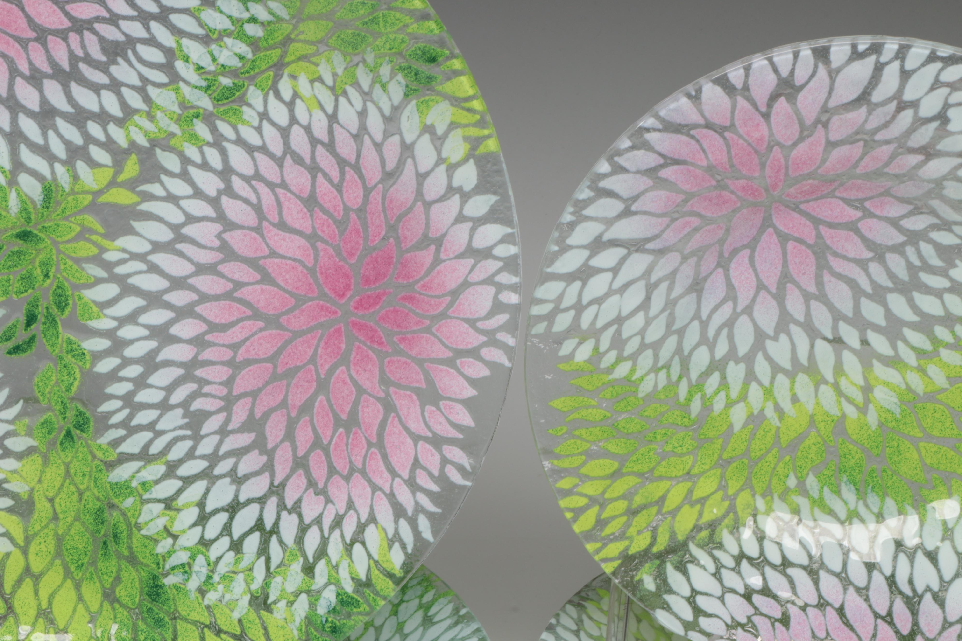 Sydenstricker Fused Glass Floral Plates and Trays, Late 20th/Early 21st Century