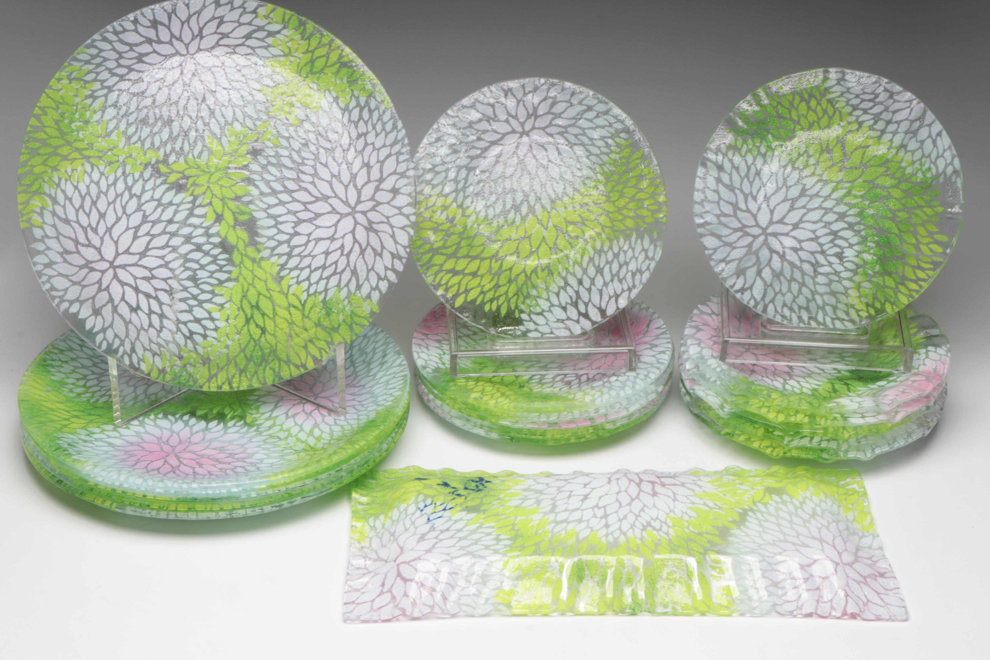 Sydenstricker Fused Glass Floral Plates and Trays, Late 20th/Early 21st Century