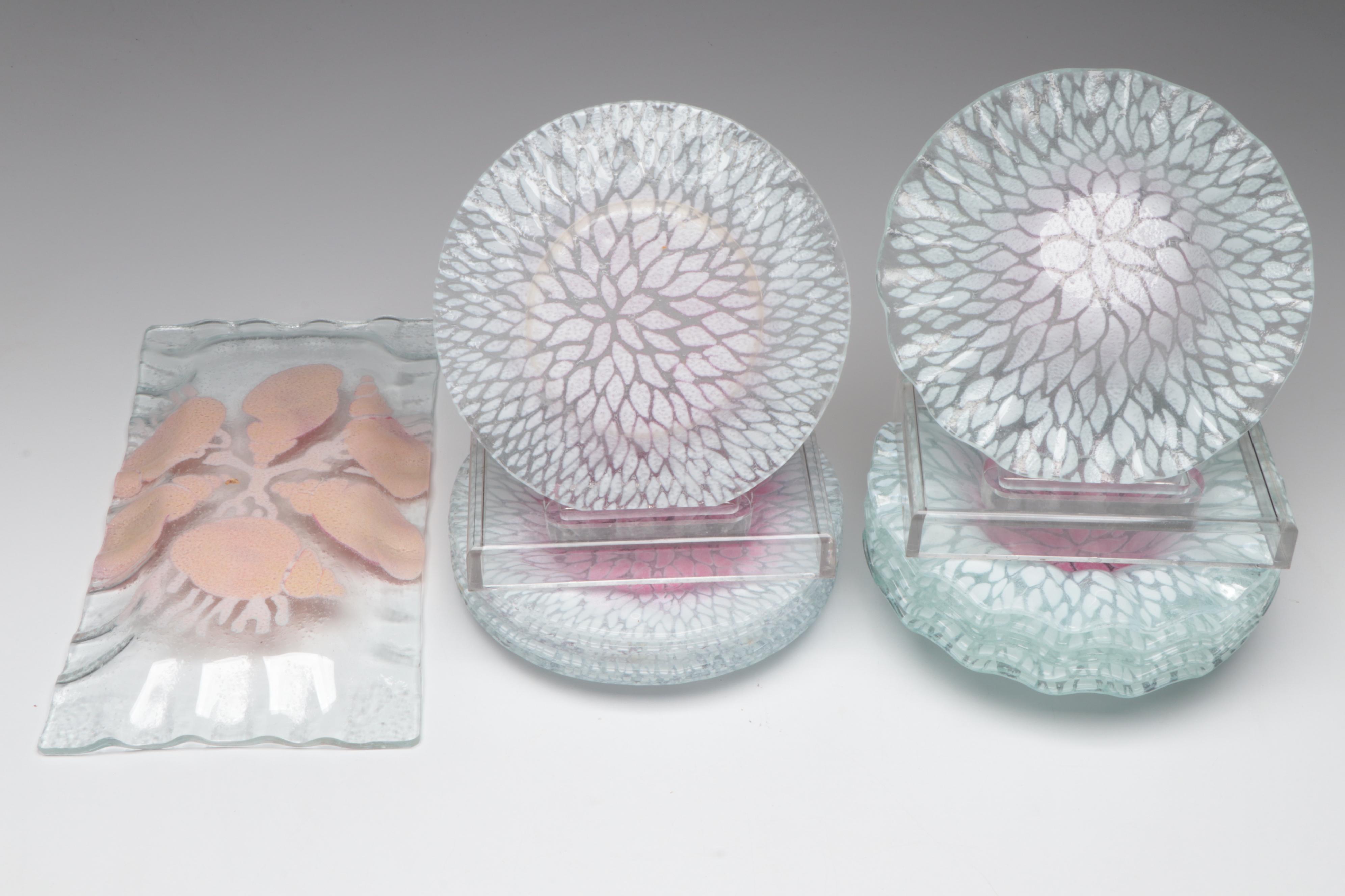 Sydenstricker Fused Glass Floral Plates and Trays, Late 20th/Early 21st Century