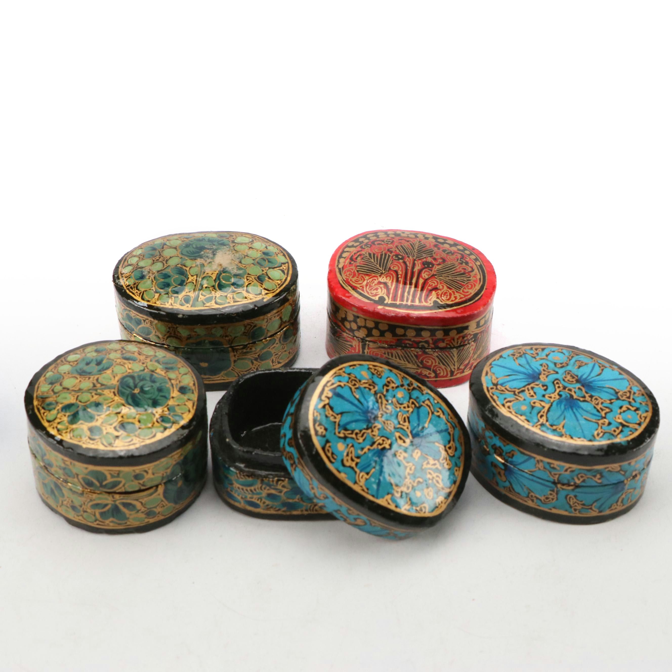 Indian Folk Art Hand-Painted Kashmiri Papier-Mâché Boxes