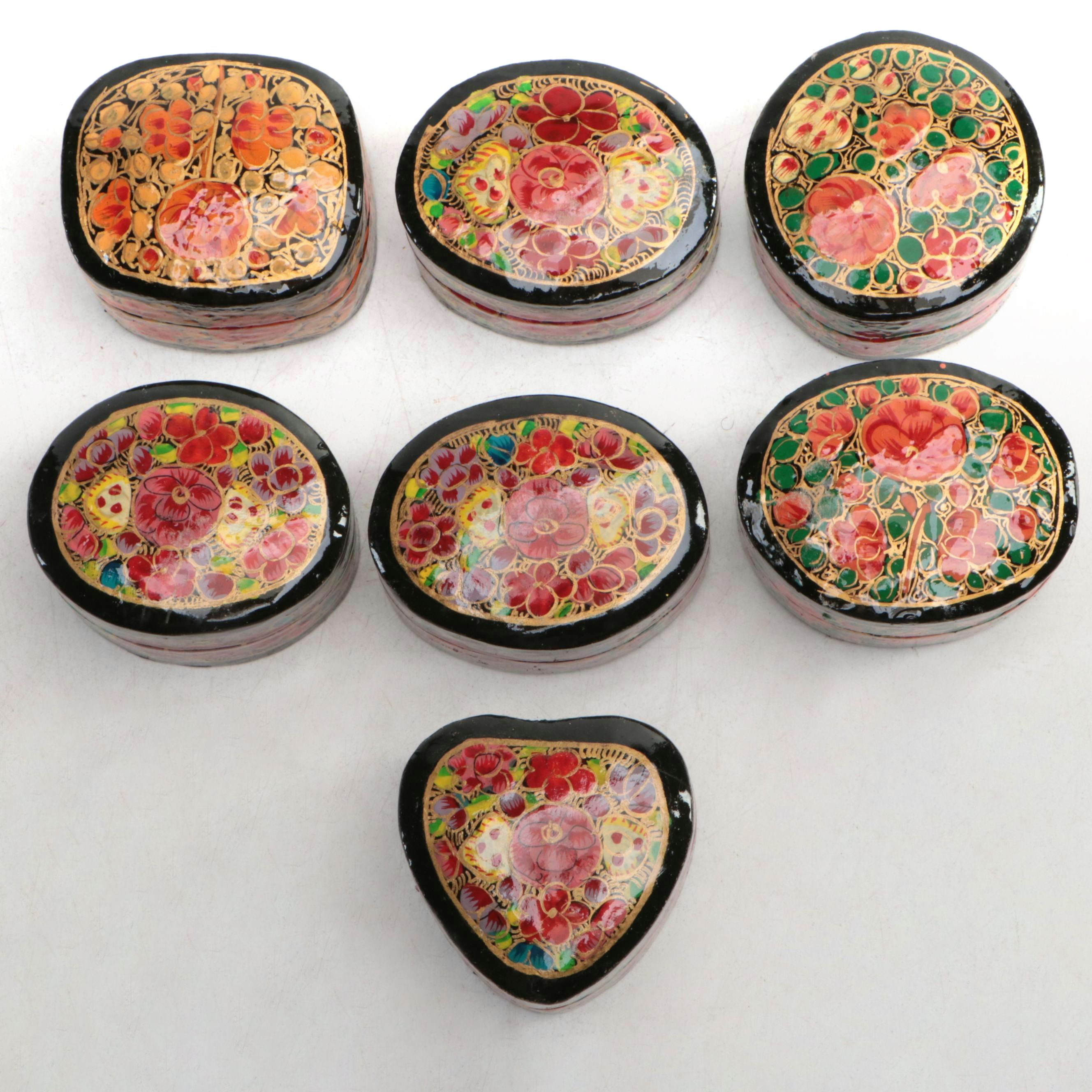 Indian Folk Art Hand-Painted Kashmiri Papier-Mâché Boxes