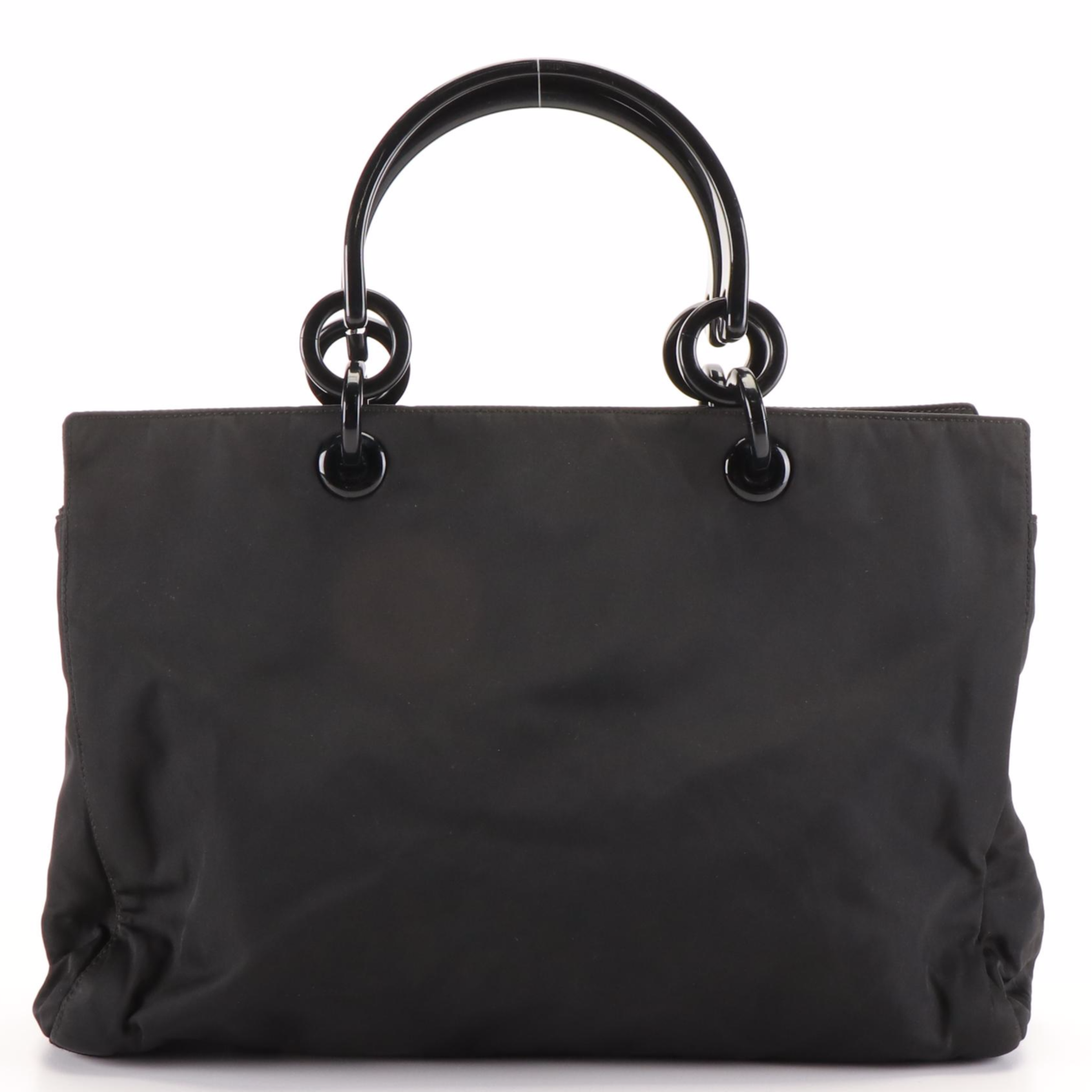 Prada Tote in Black Tessuto Nylon with Plastic Handle