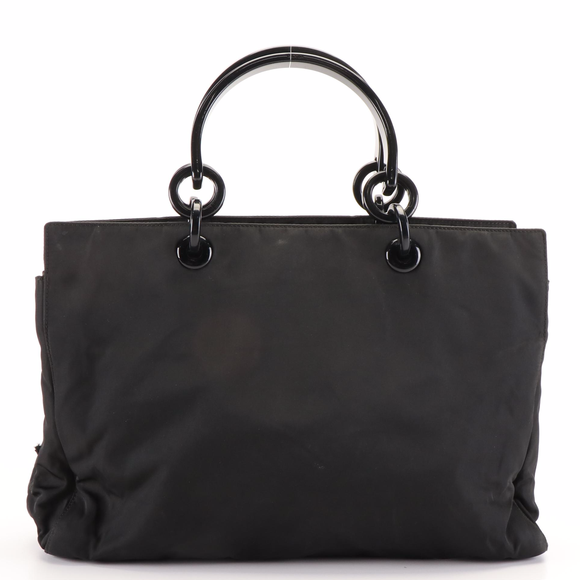 Prada Tote in Black Tessuto Nylon with Plastic Handle
