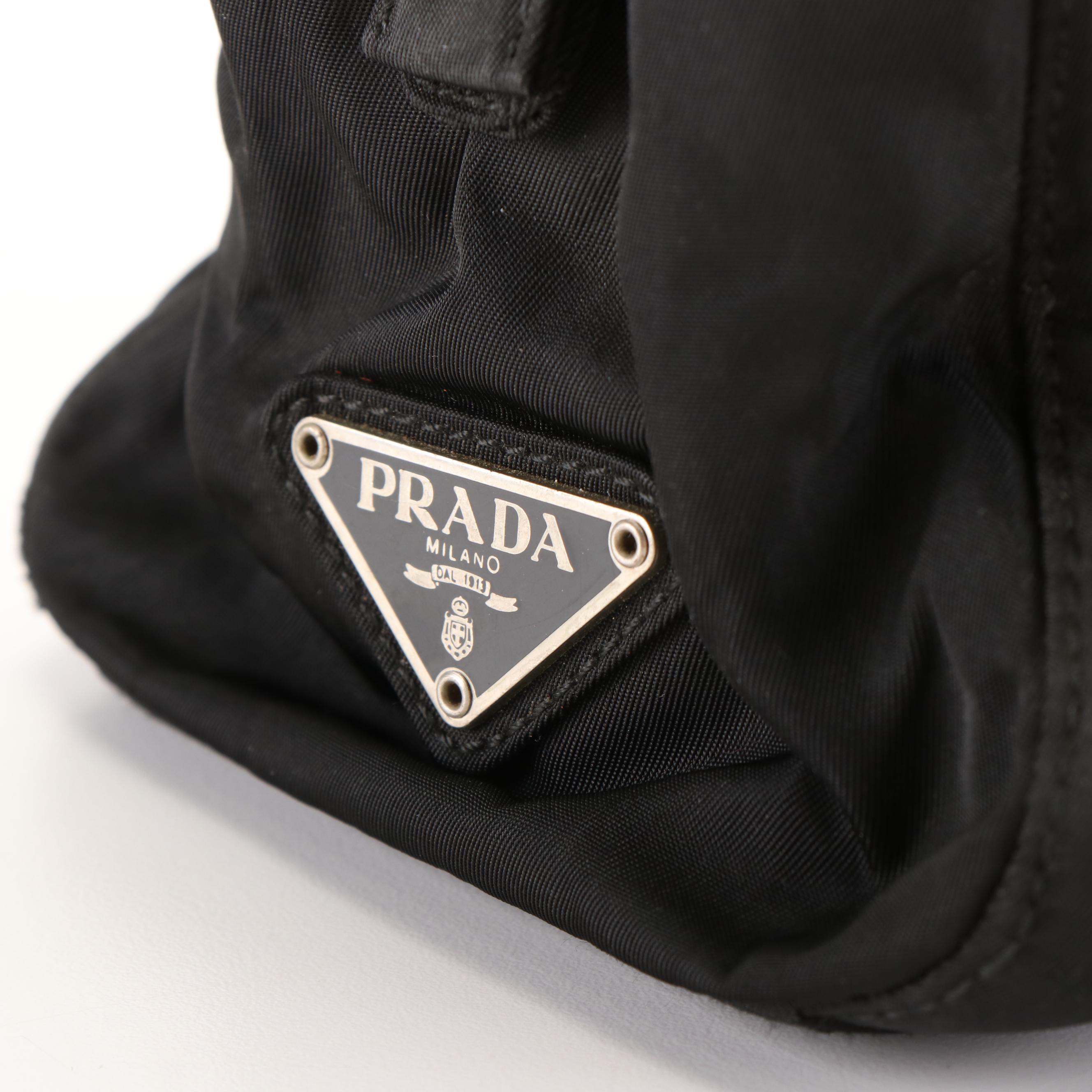 Prada Tote in Black Tessuto Nylon with Plastic Handle
