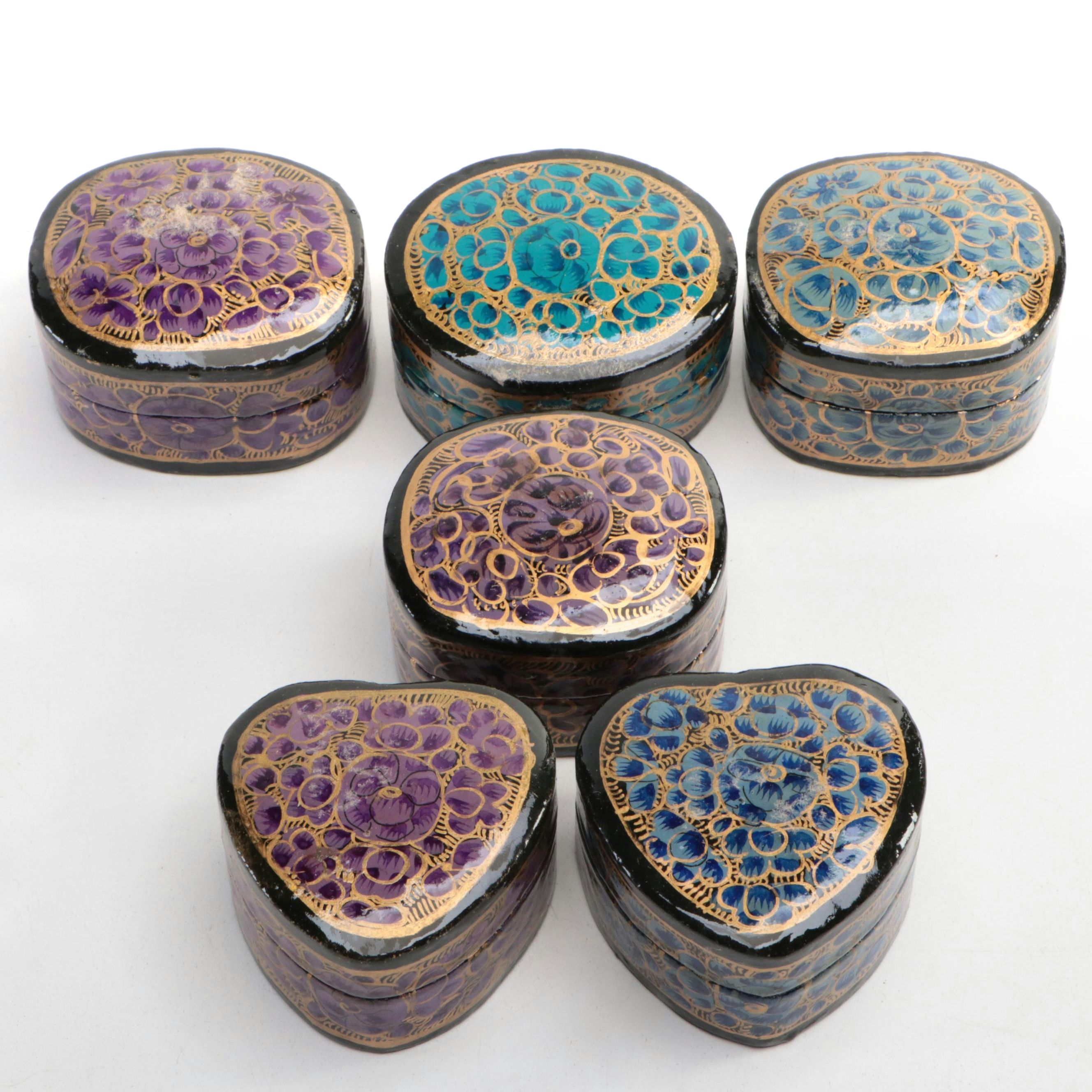 Indian Folk Art Hand-Painted Kashmiri Papier-Mâché Boxes