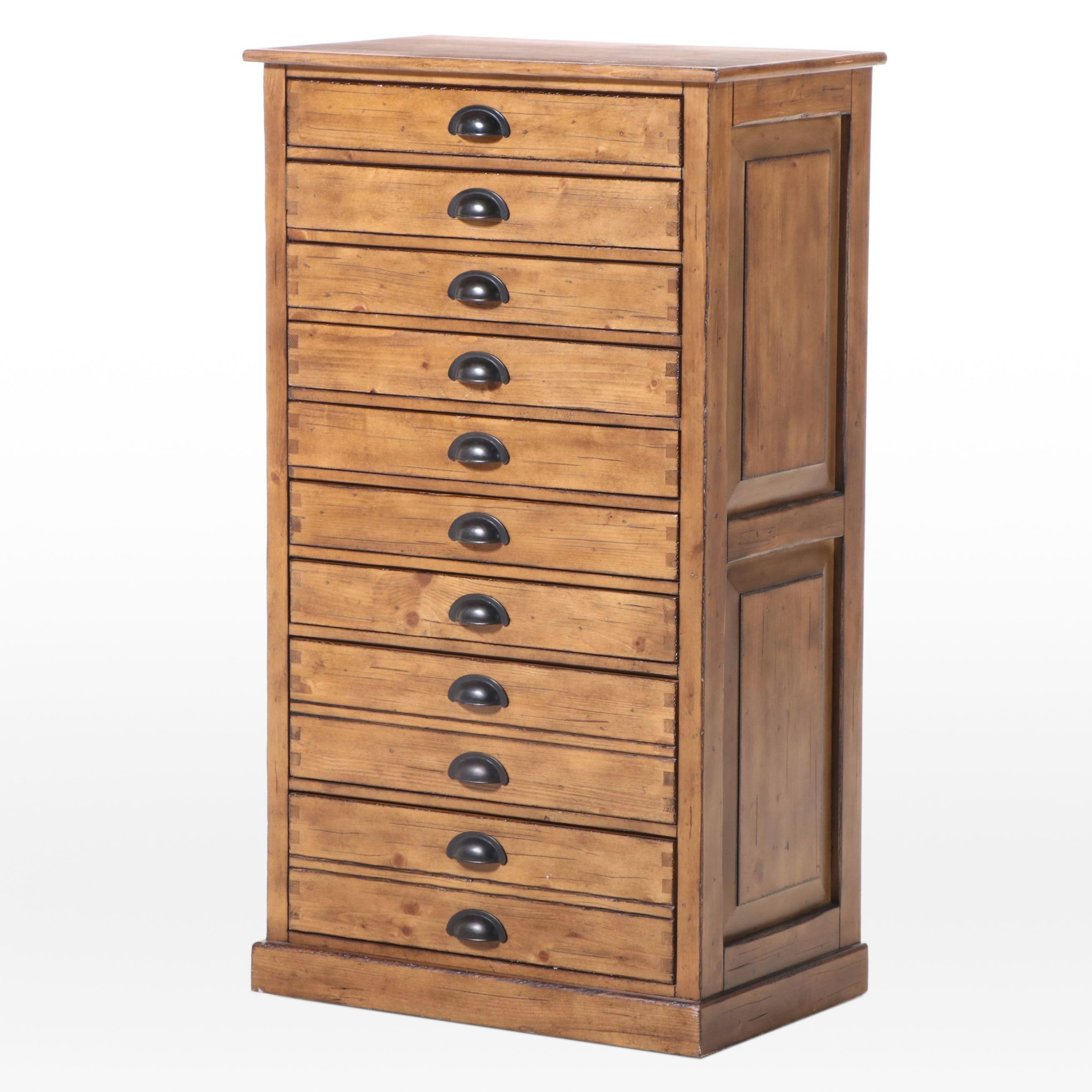 Industrial Style Nine-Drawer Printer's Cabinet-Form Jewelry Chest