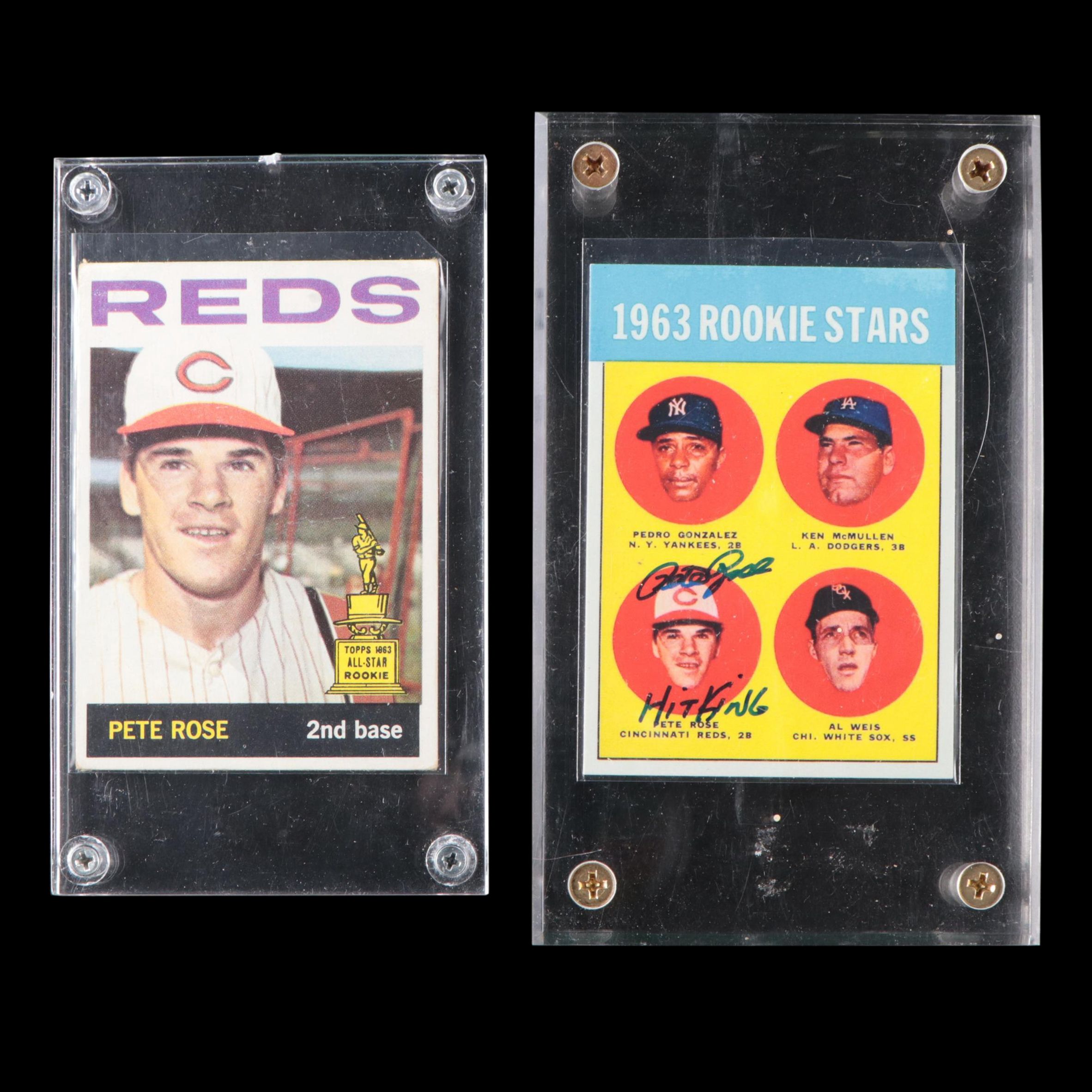 Pete Rose Signed Rookie Reprint with 1964 Topps Baseball Card