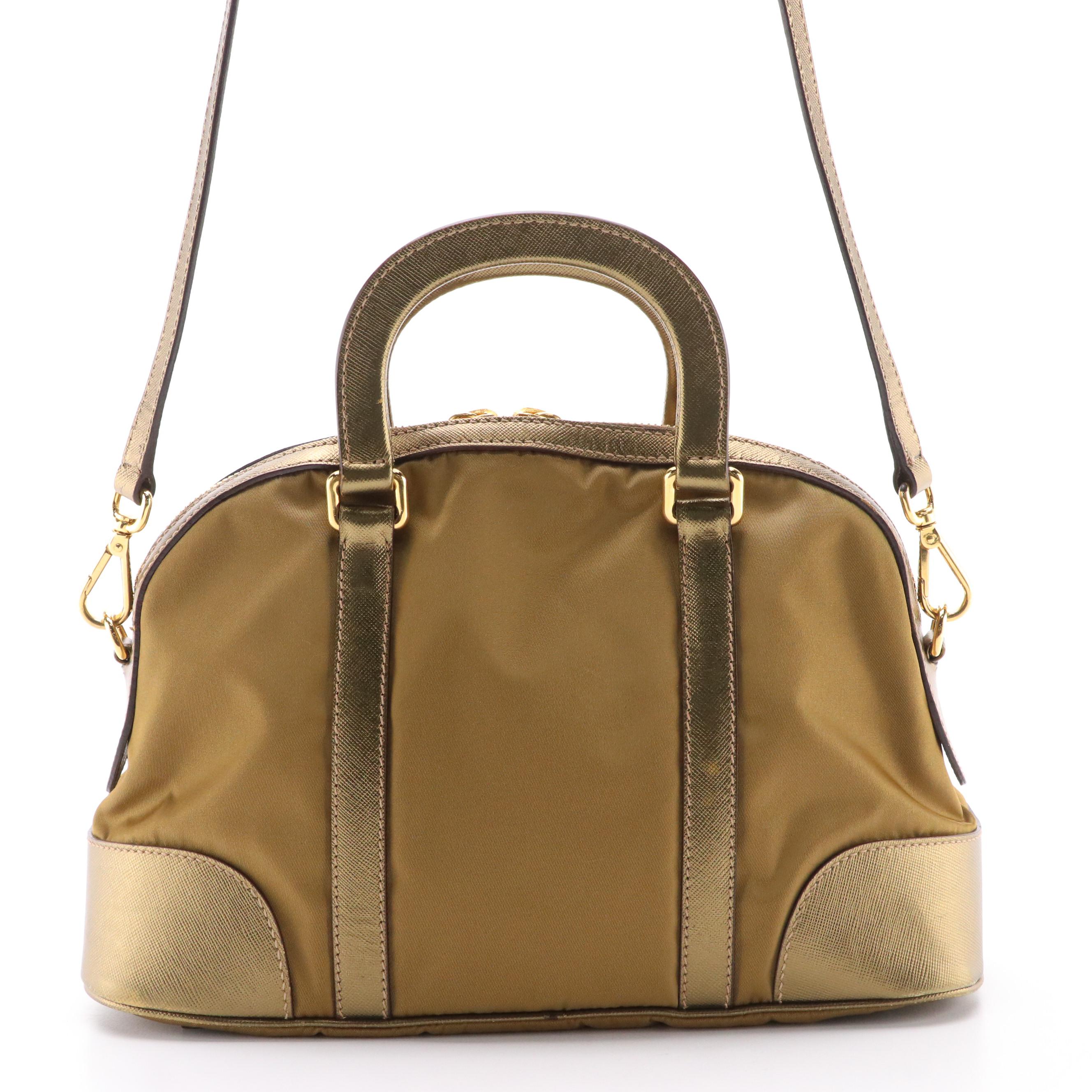 Prada Two-Way Bag in Gold Tessuto Nylon and Saffiano Leather Trim