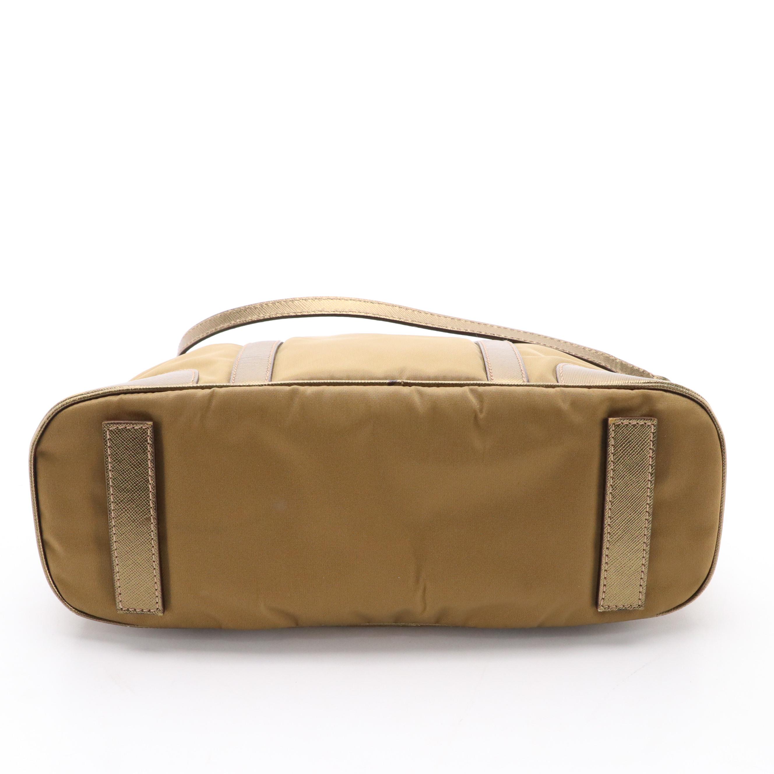Prada Two-Way Bag in Gold Tessuto Nylon and Saffiano Leather Trim