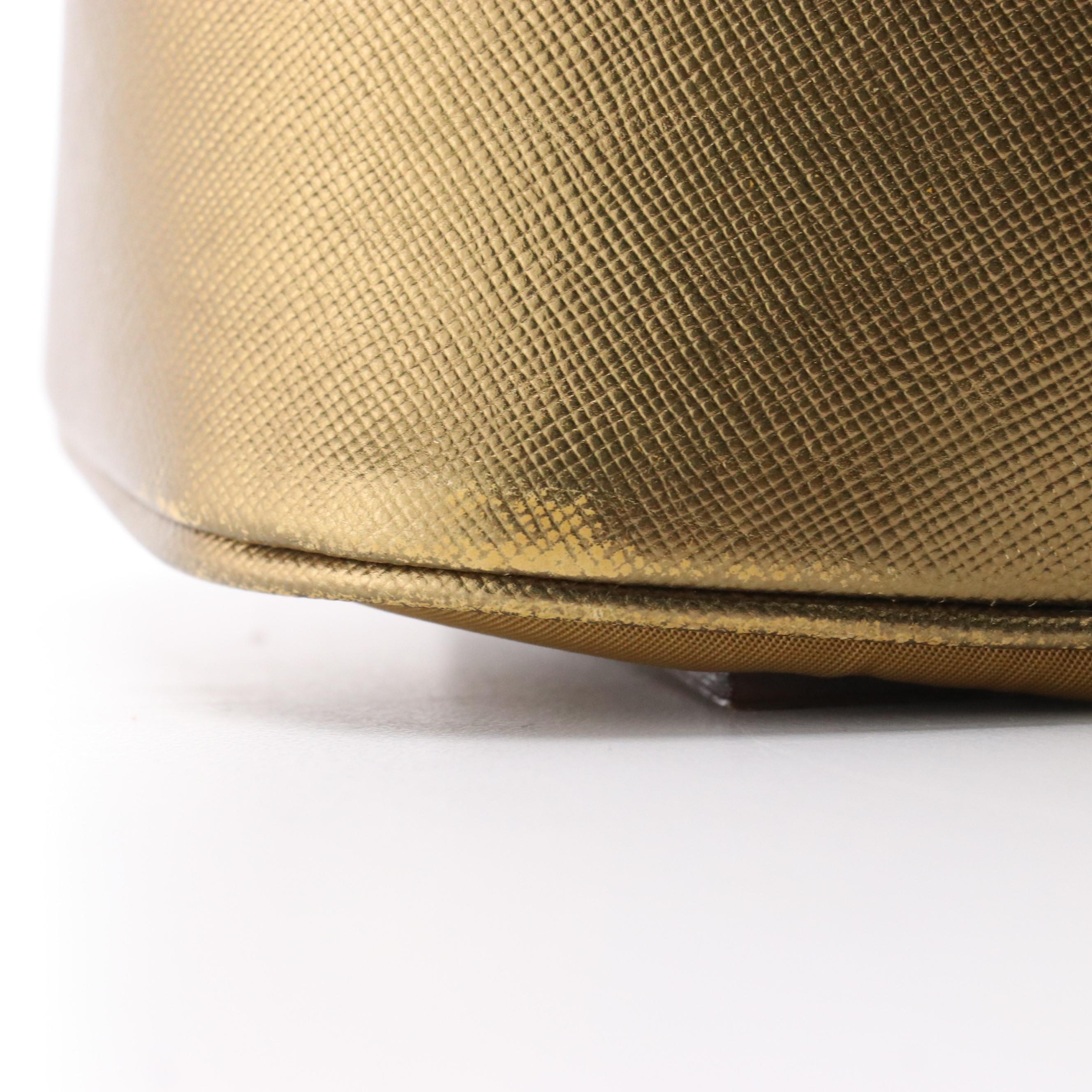 Prada Two-Way Bag in Gold Tessuto Nylon and Saffiano Leather Trim