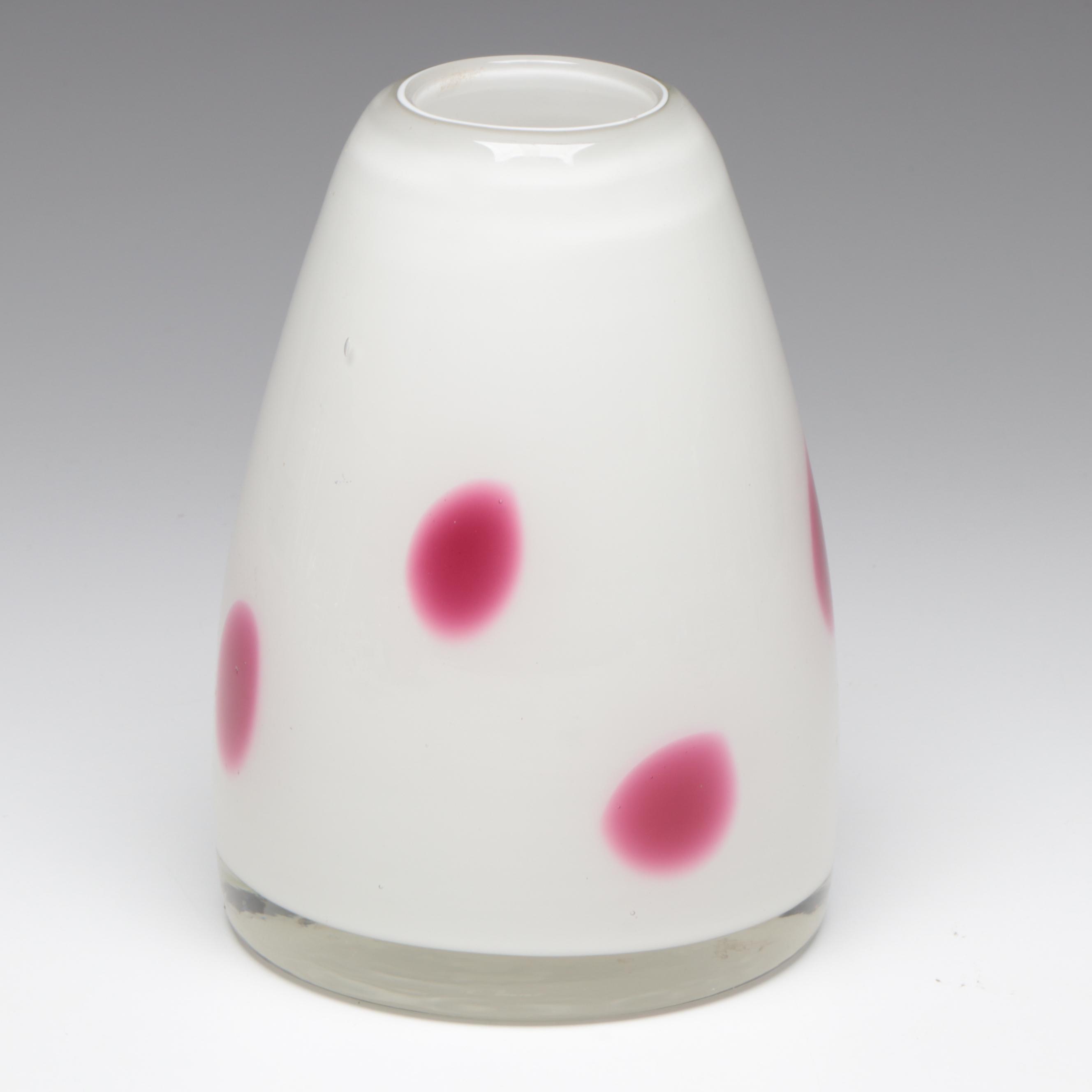 Freeform Art Glass Ashtray in Pink with Pink Spotted Milk Glass Vase