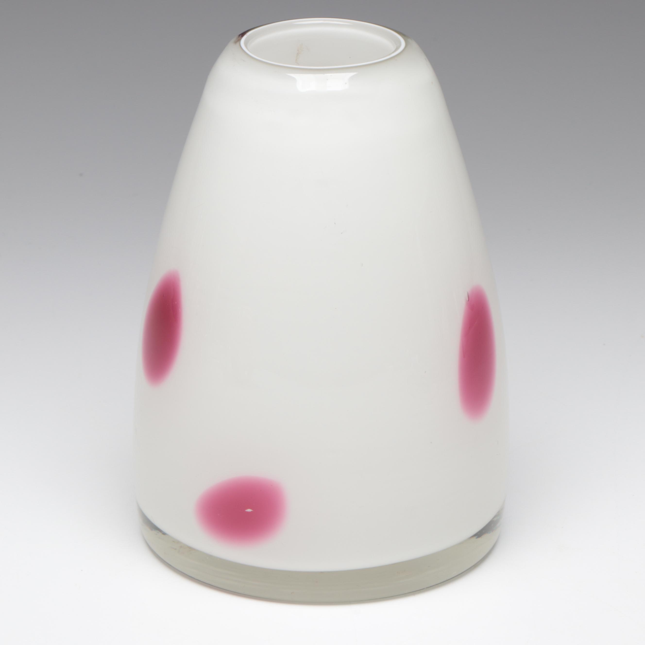 Freeform Art Glass Ashtray in Pink with Pink Spotted Milk Glass Vase