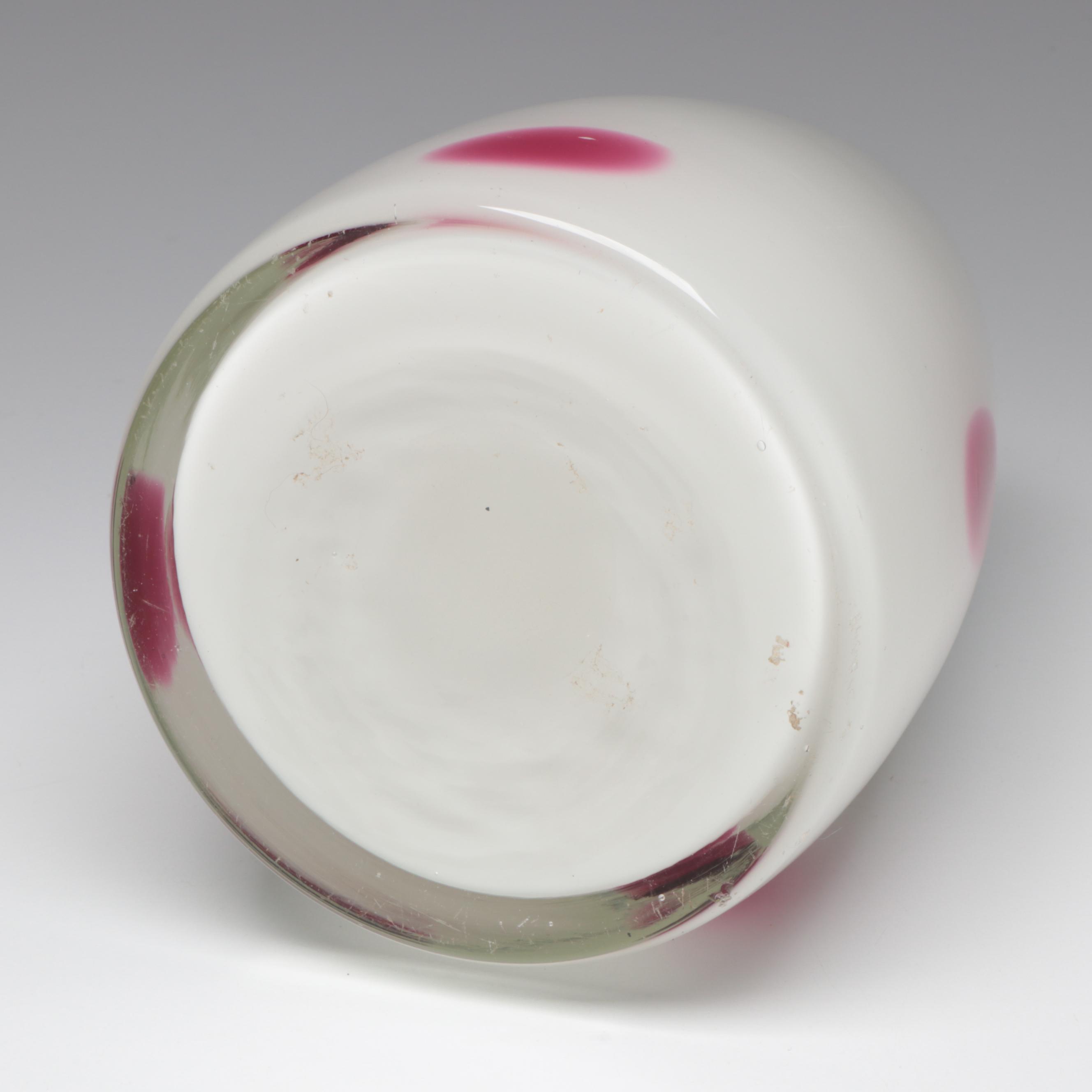 Freeform Art Glass Ashtray in Pink with Pink Spotted Milk Glass Vase