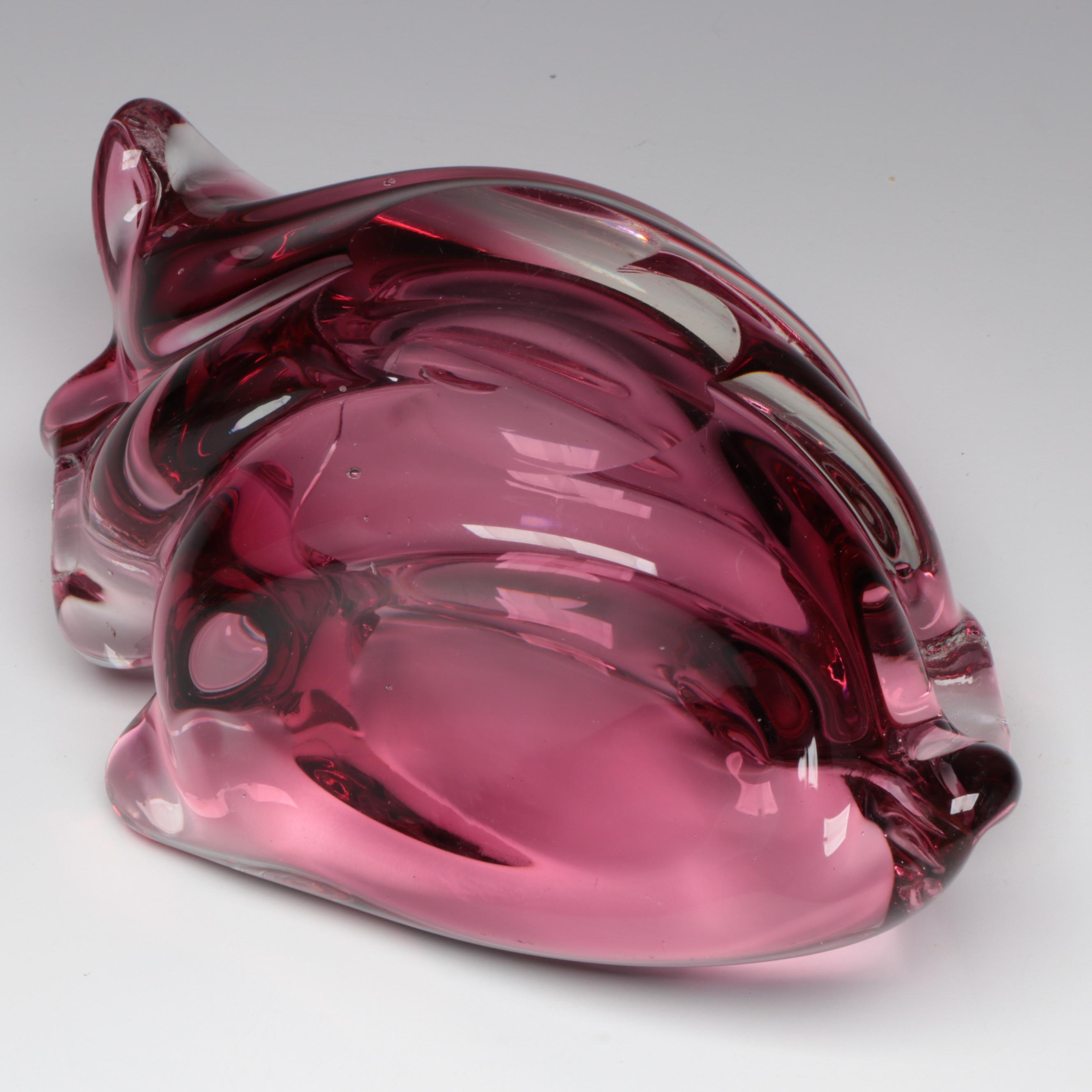 Freeform Art Glass Ashtray in Pink with Pink Spotted Milk Glass Vase