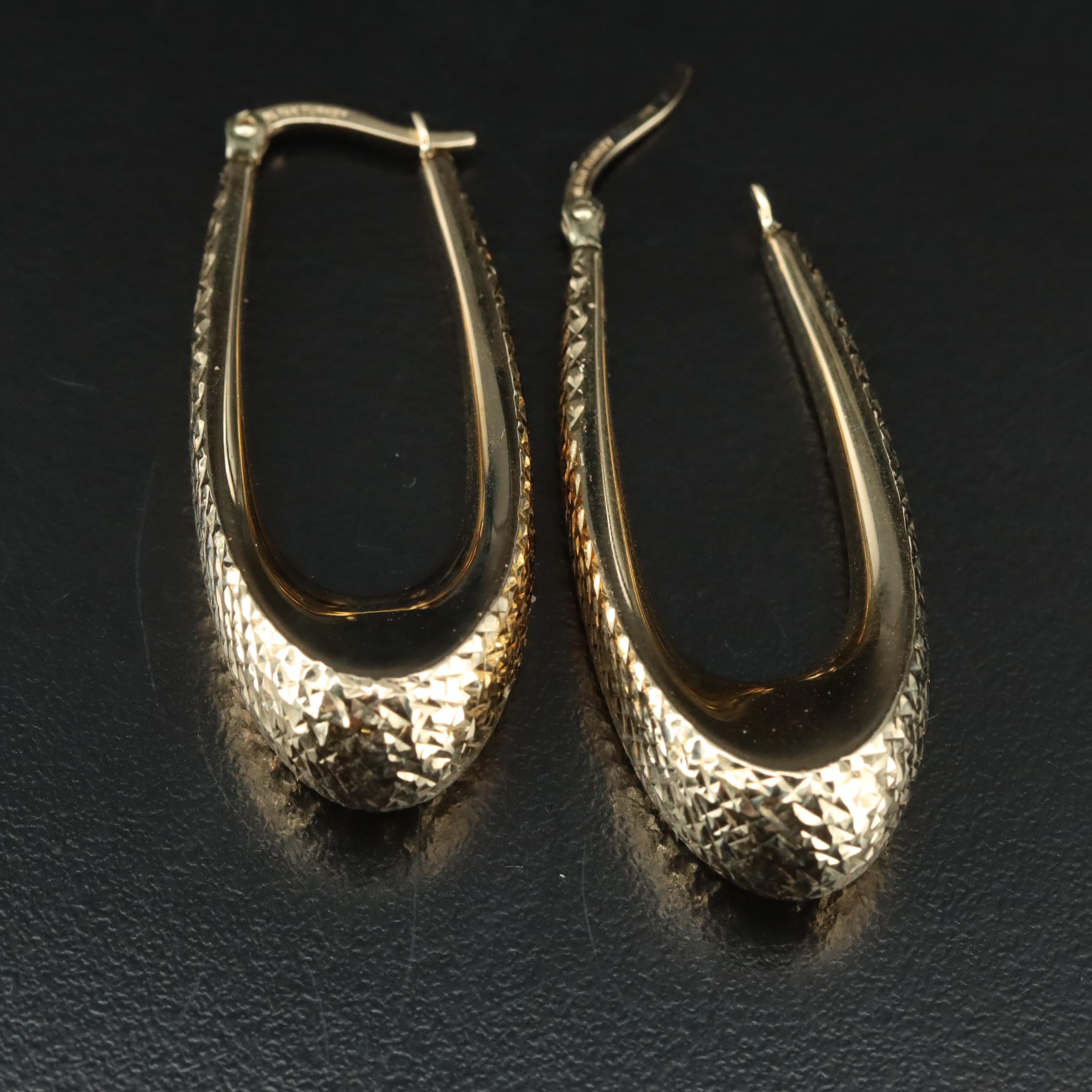 14K Diamond-Cut Elongated Hoop Earrings