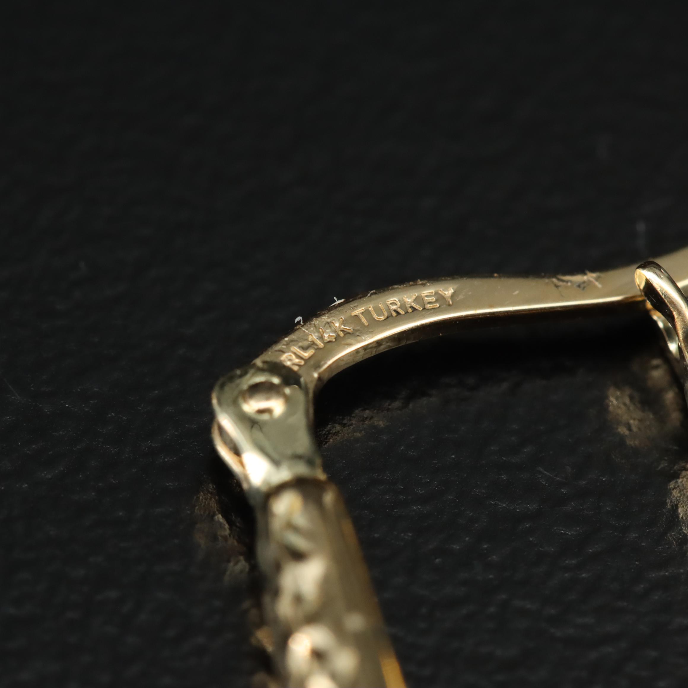 14K Diamond-Cut Elongated Hoop Earrings