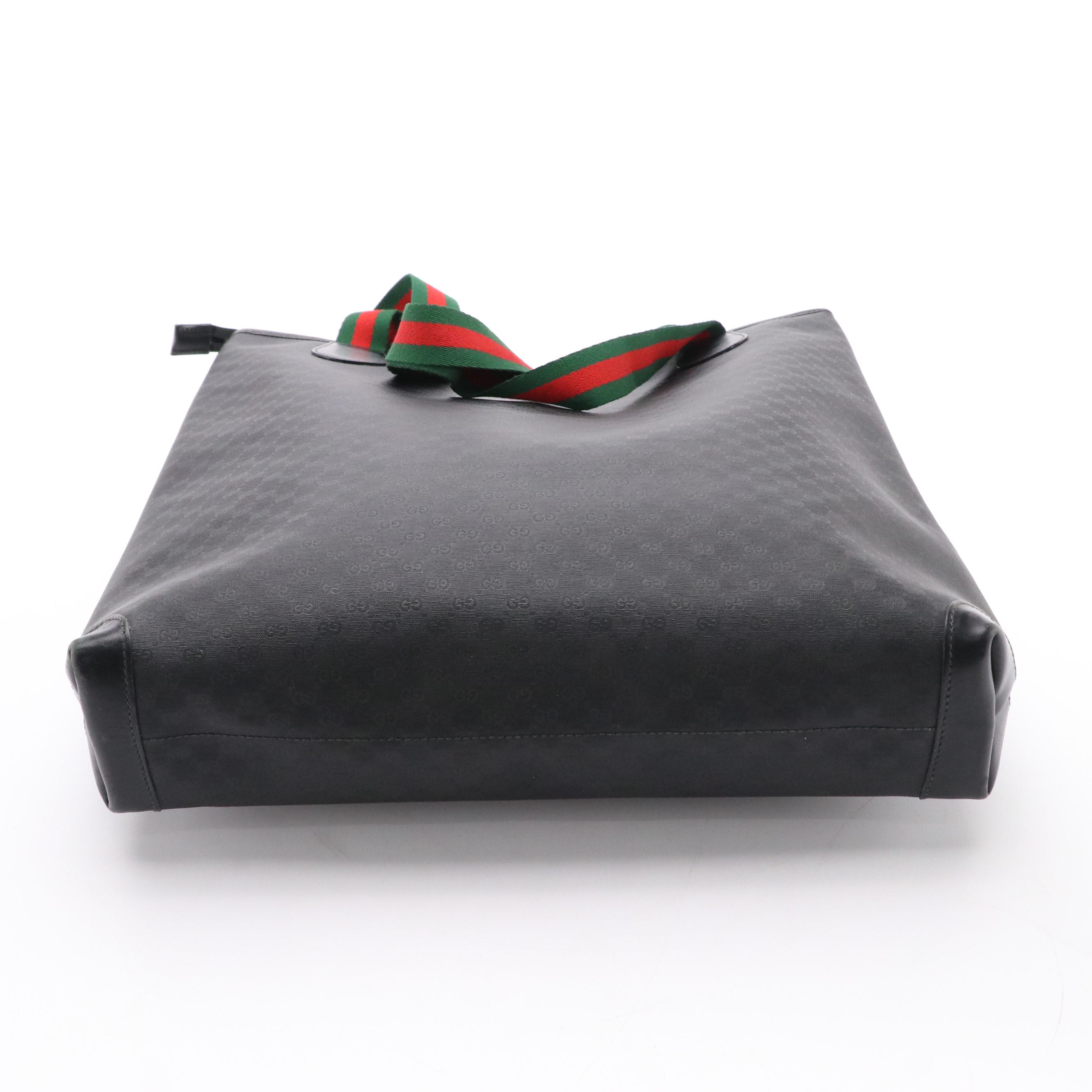 Gucci Web Strap Shoulder Tote in Black GG Supreme Canvas and Leather Trim