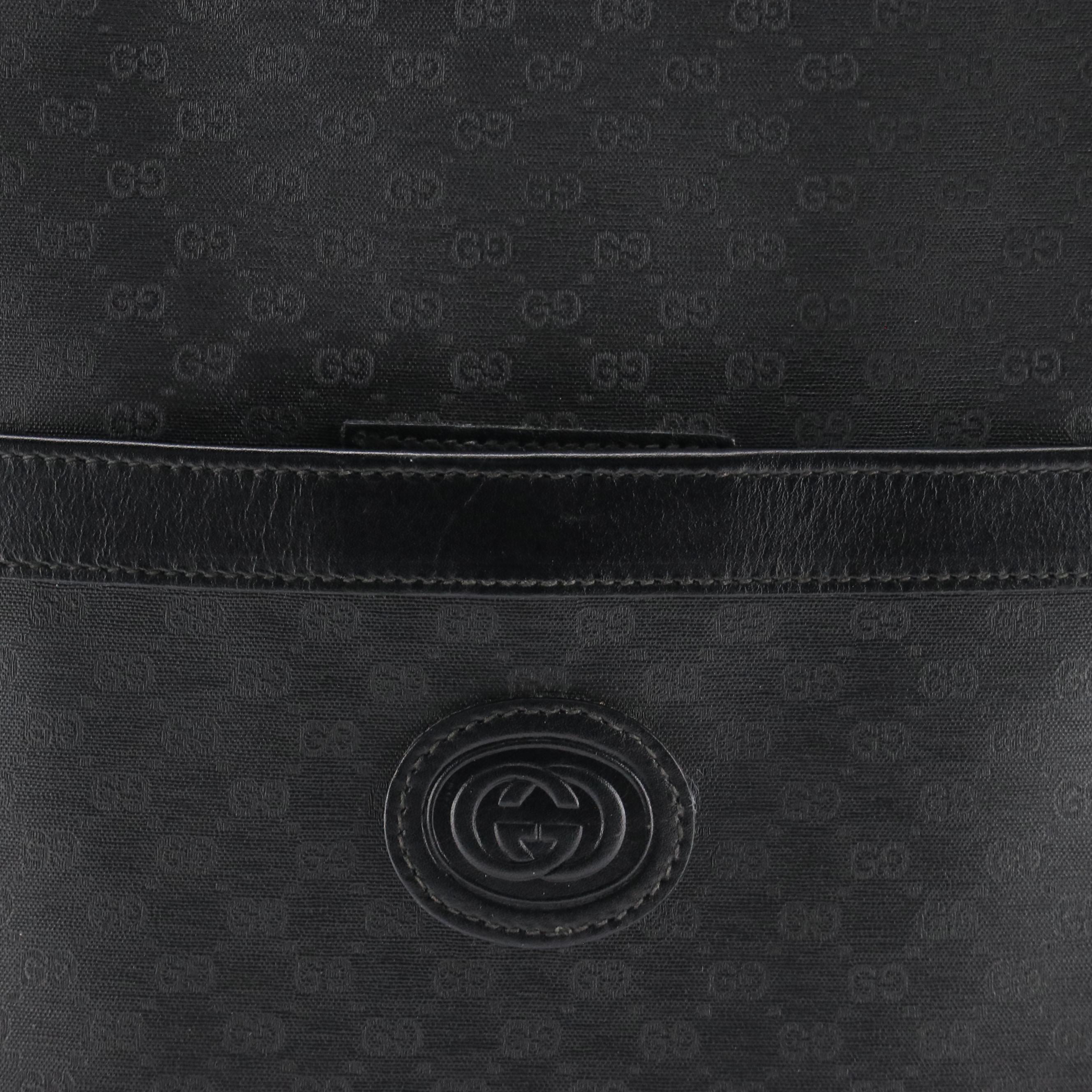 Gucci Web Strap Shoulder Tote in Black GG Supreme Canvas and Leather Trim