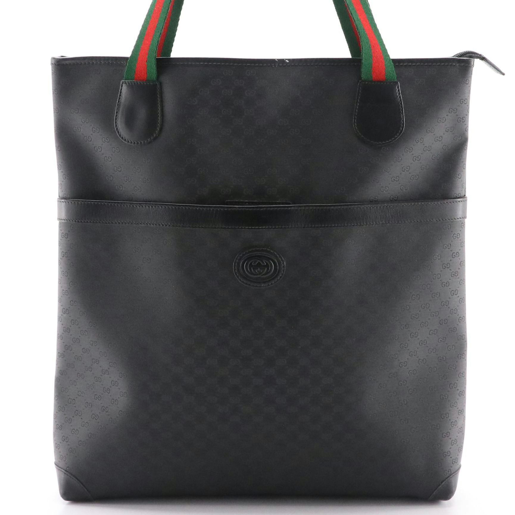 Gucci Web Strap Shoulder Tote in Black GG Supreme Canvas and Leather Trim