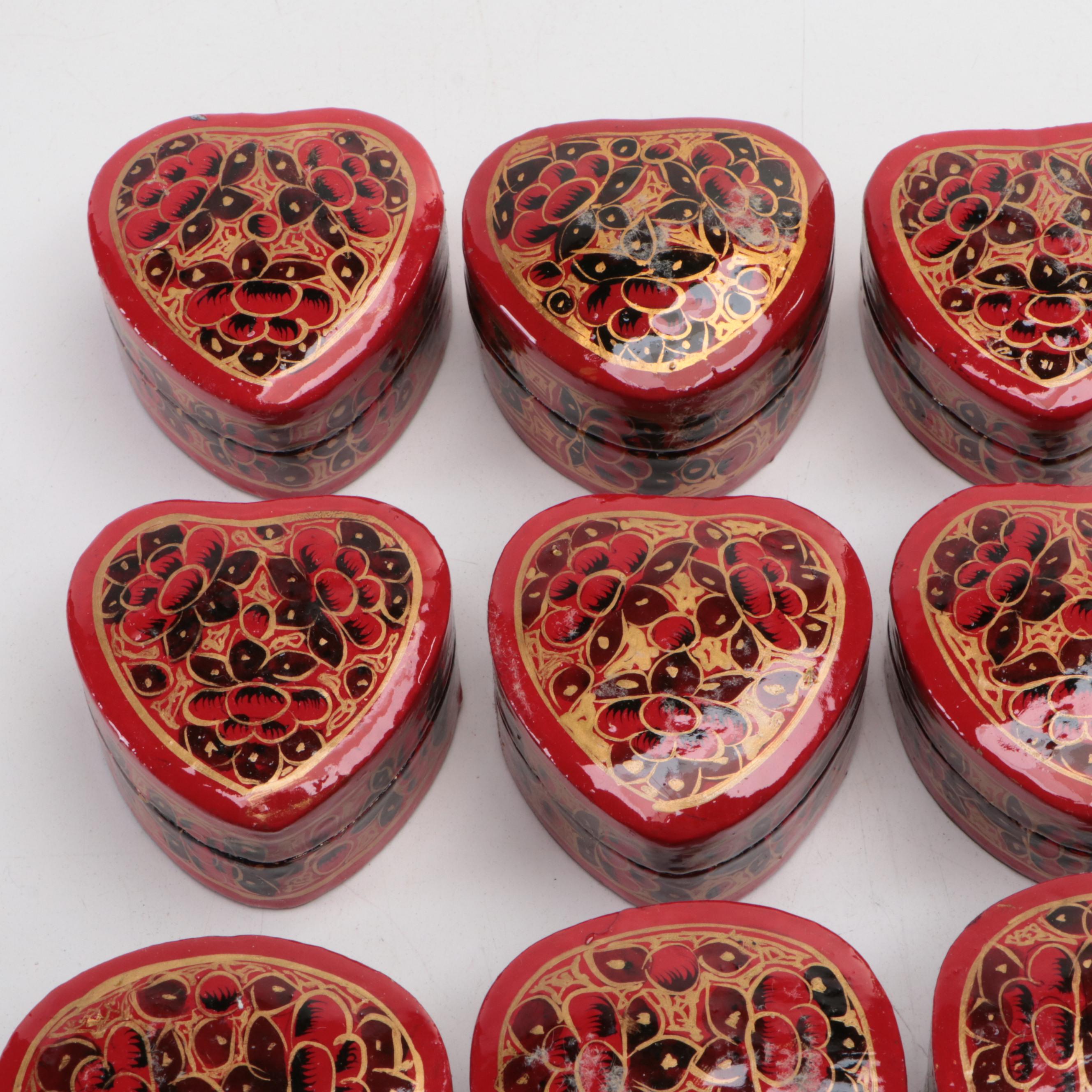 Indian Folk Art Hand-Painted Kashmiri Papier-Mâché Boxes