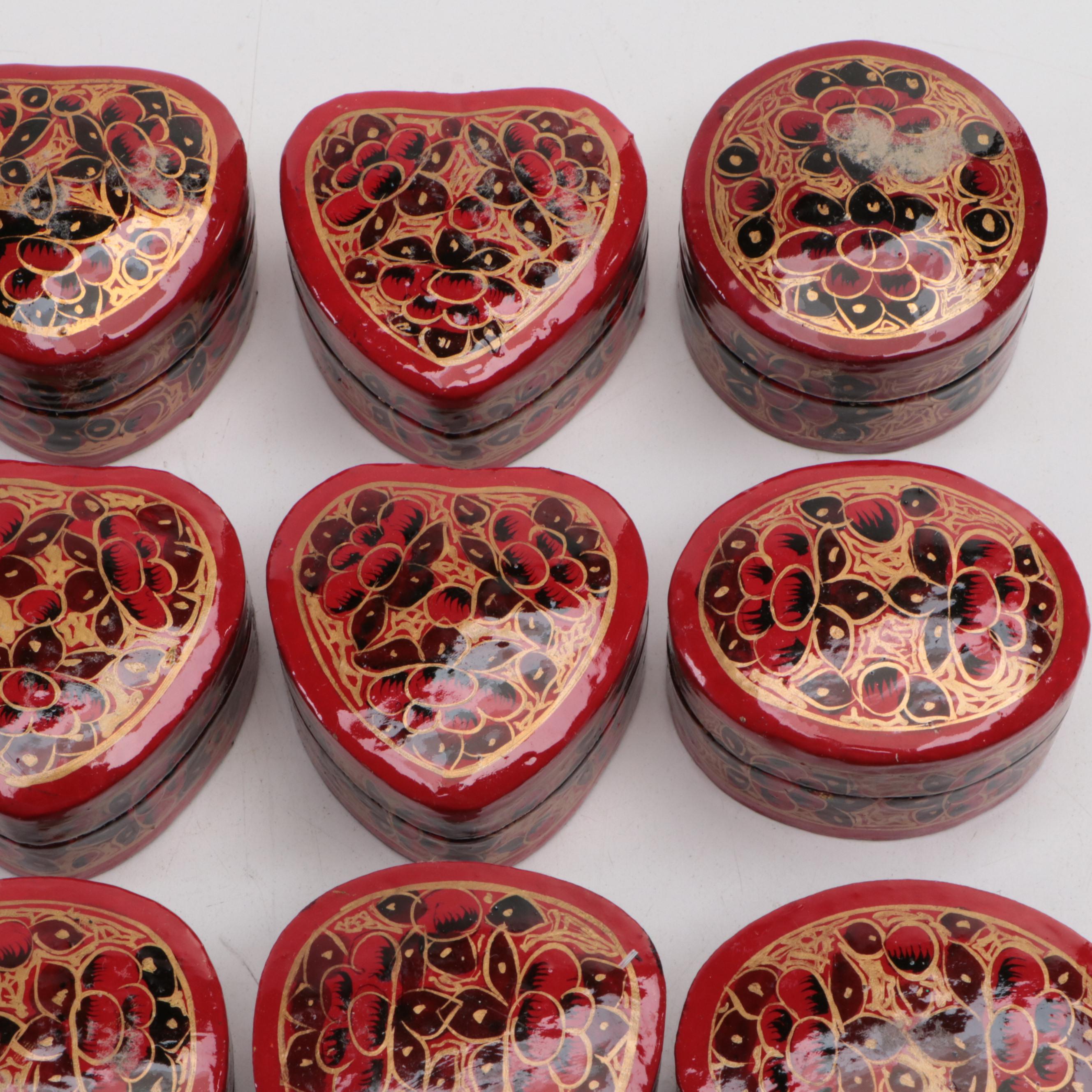 Indian Folk Art Hand-Painted Kashmiri Papier-Mâché Boxes