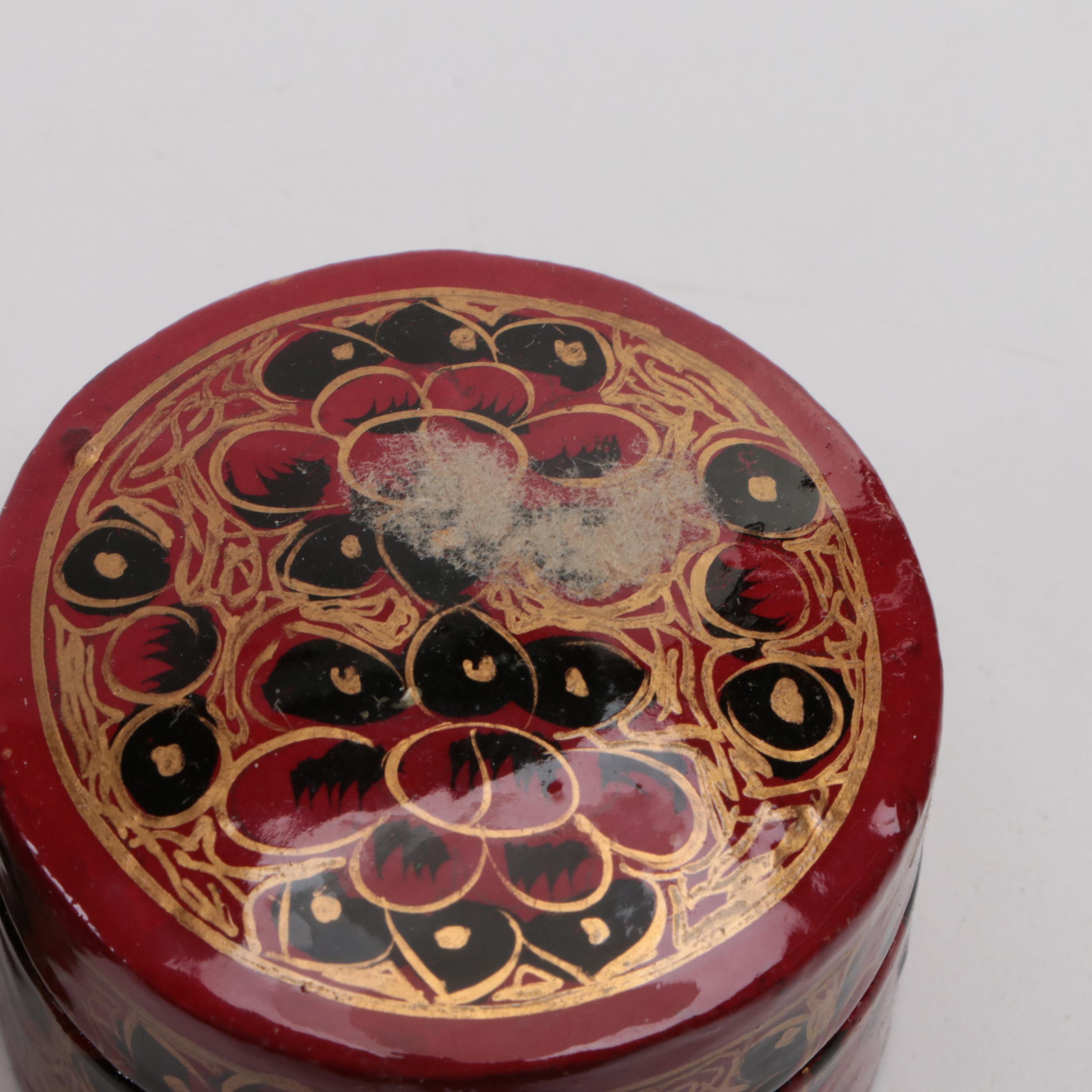 Indian Folk Art Hand-Painted Kashmiri Papier-Mâché Boxes