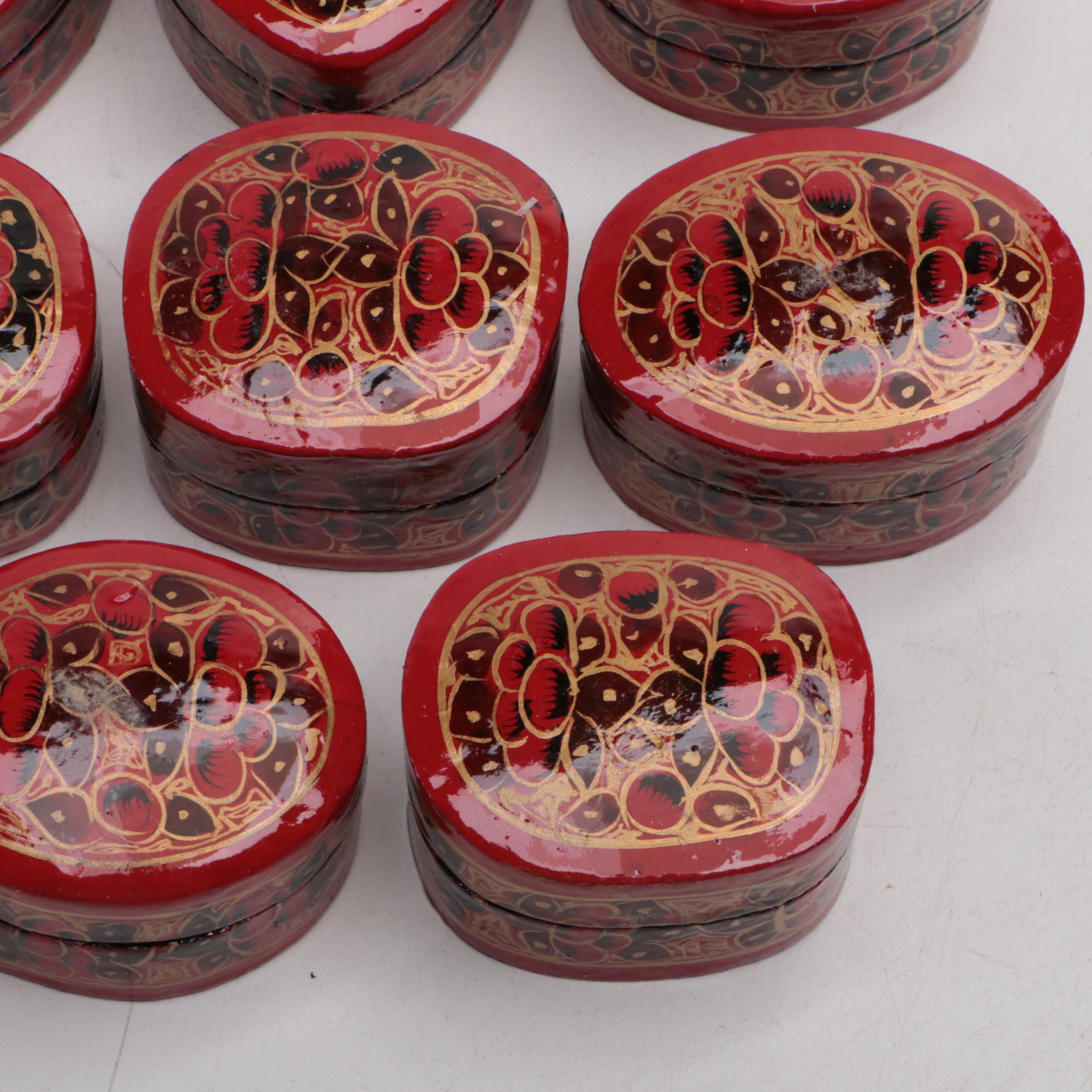 Indian Folk Art Hand-Painted Kashmiri Papier-Mâché Boxes