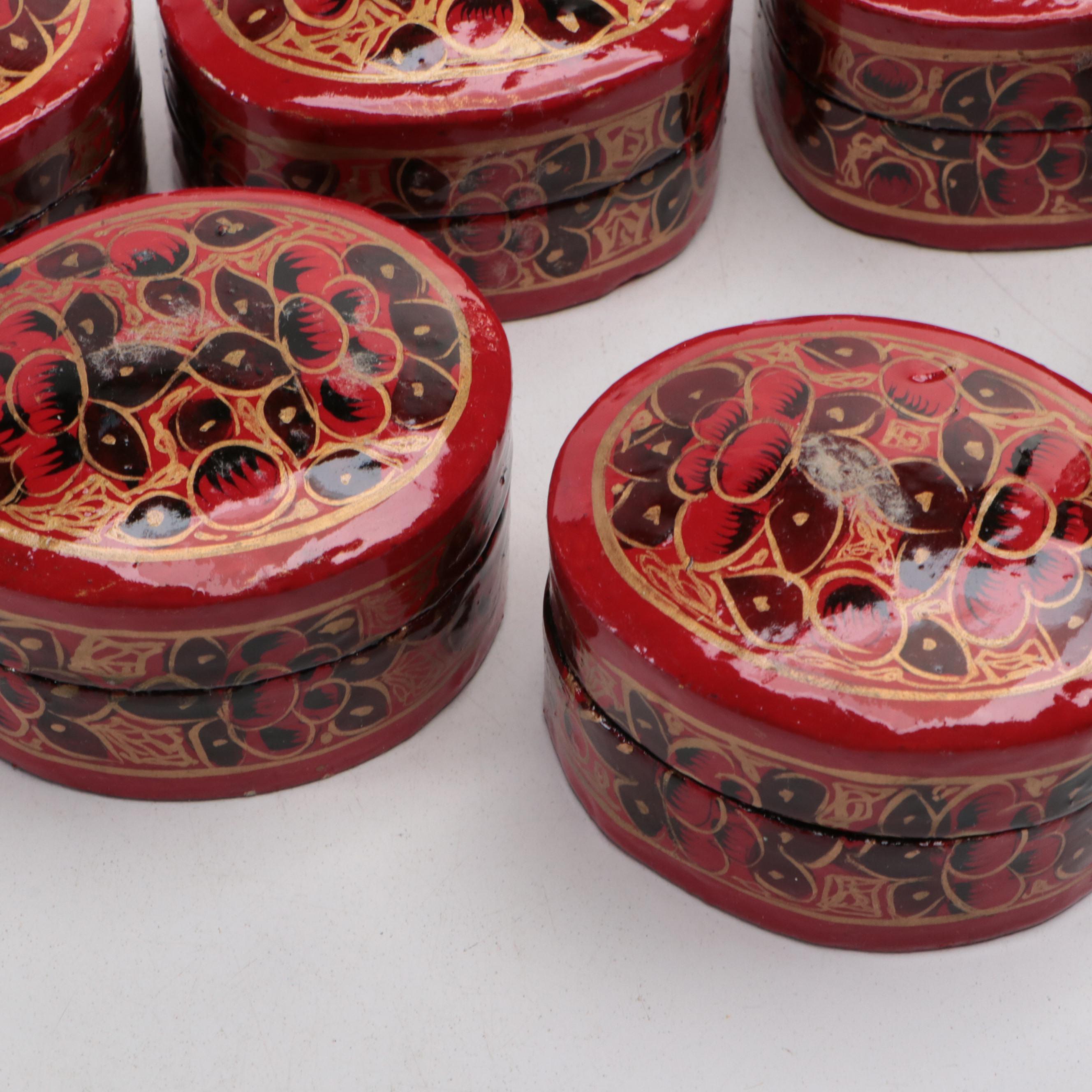 Indian Folk Art Hand-Painted Kashmiri Papier-Mâché Boxes